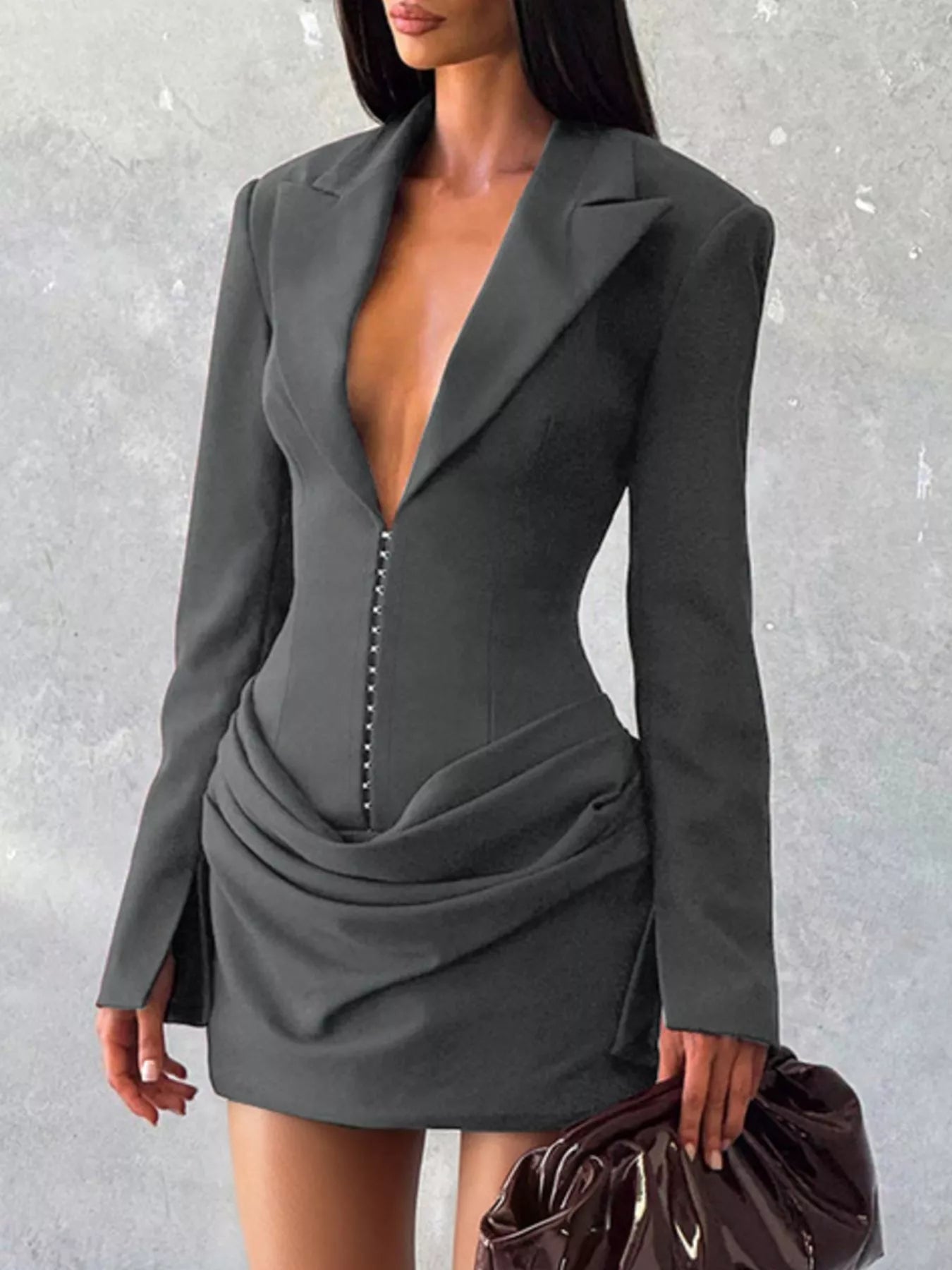 Full Size Blazer-Style Long Sleeve Mini Dress Plus Size - Godess beauty  #