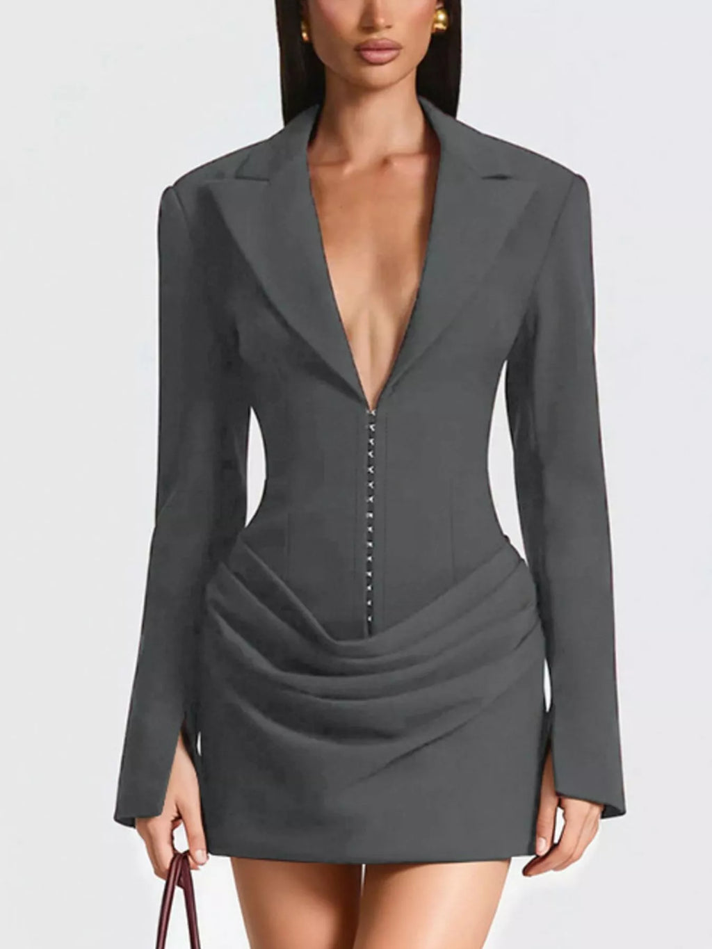 Full Size Blazer-Style Long Sleeve Mini Dress Plus Size - Godess beauty  #