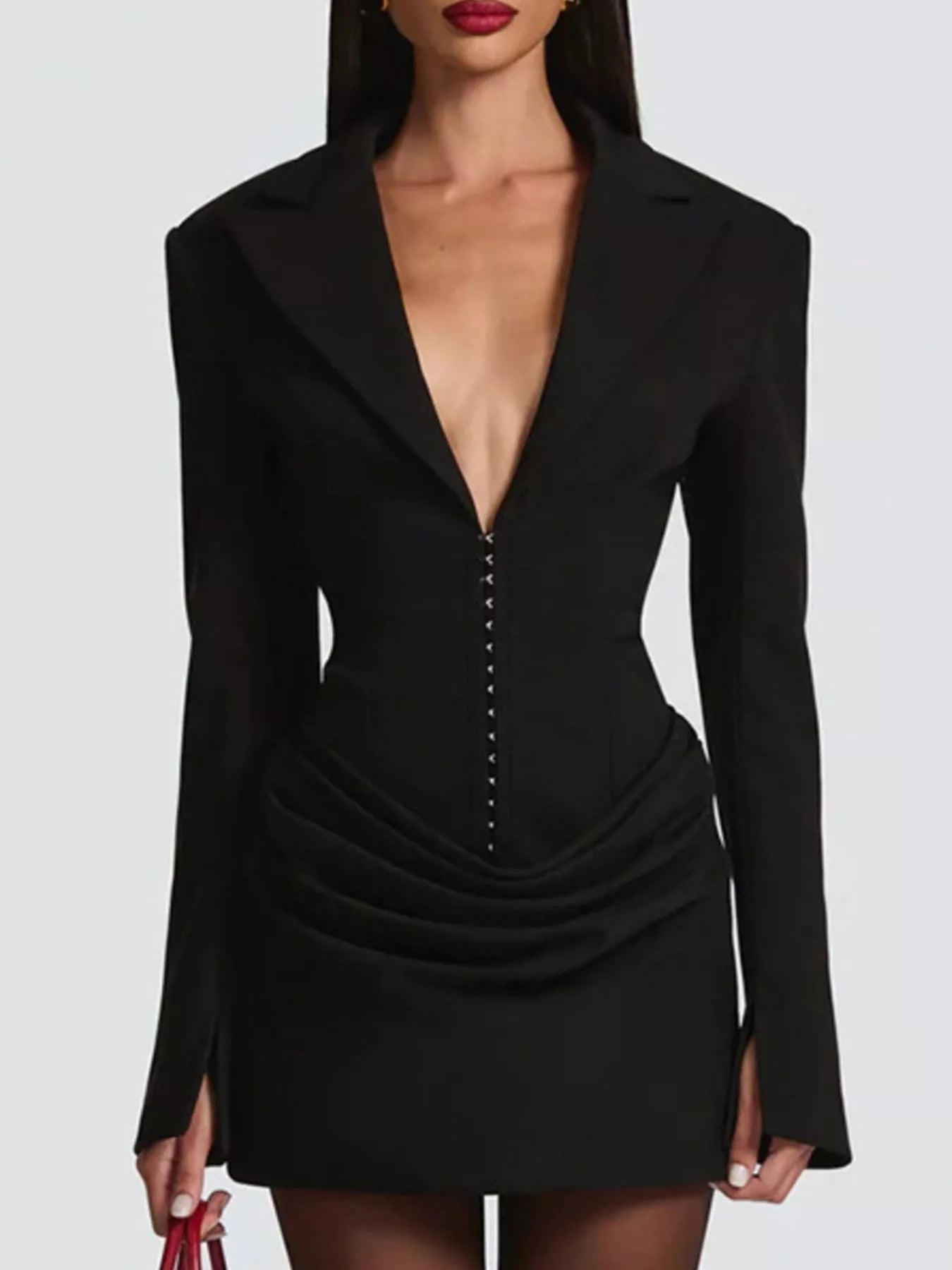 Full Size Blazer-Style Long Sleeve Mini Dress Plus Size - Godess beauty  #