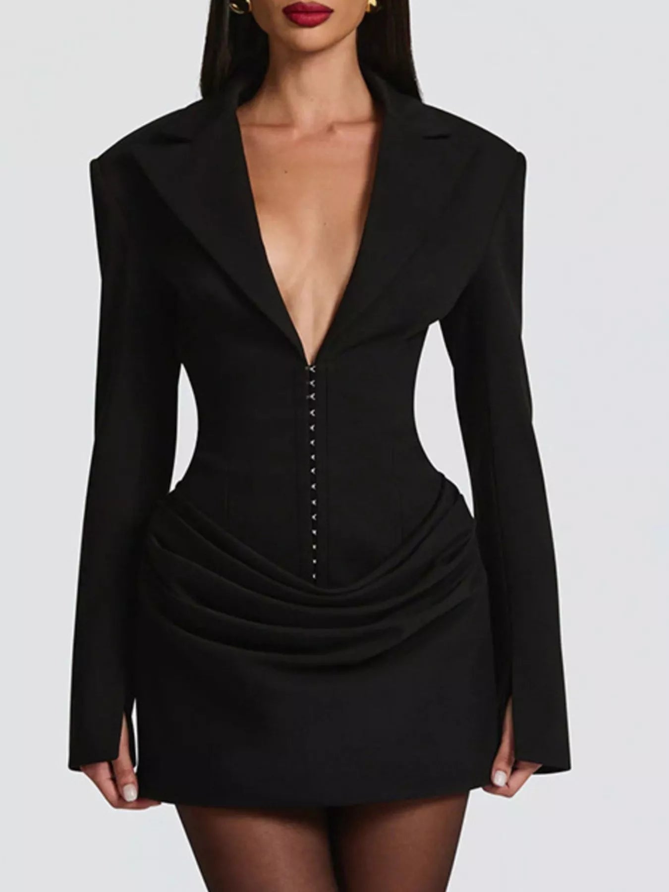 Full Size Blazer-Style Long Sleeve Mini Dress Plus Size - Godess beauty  #