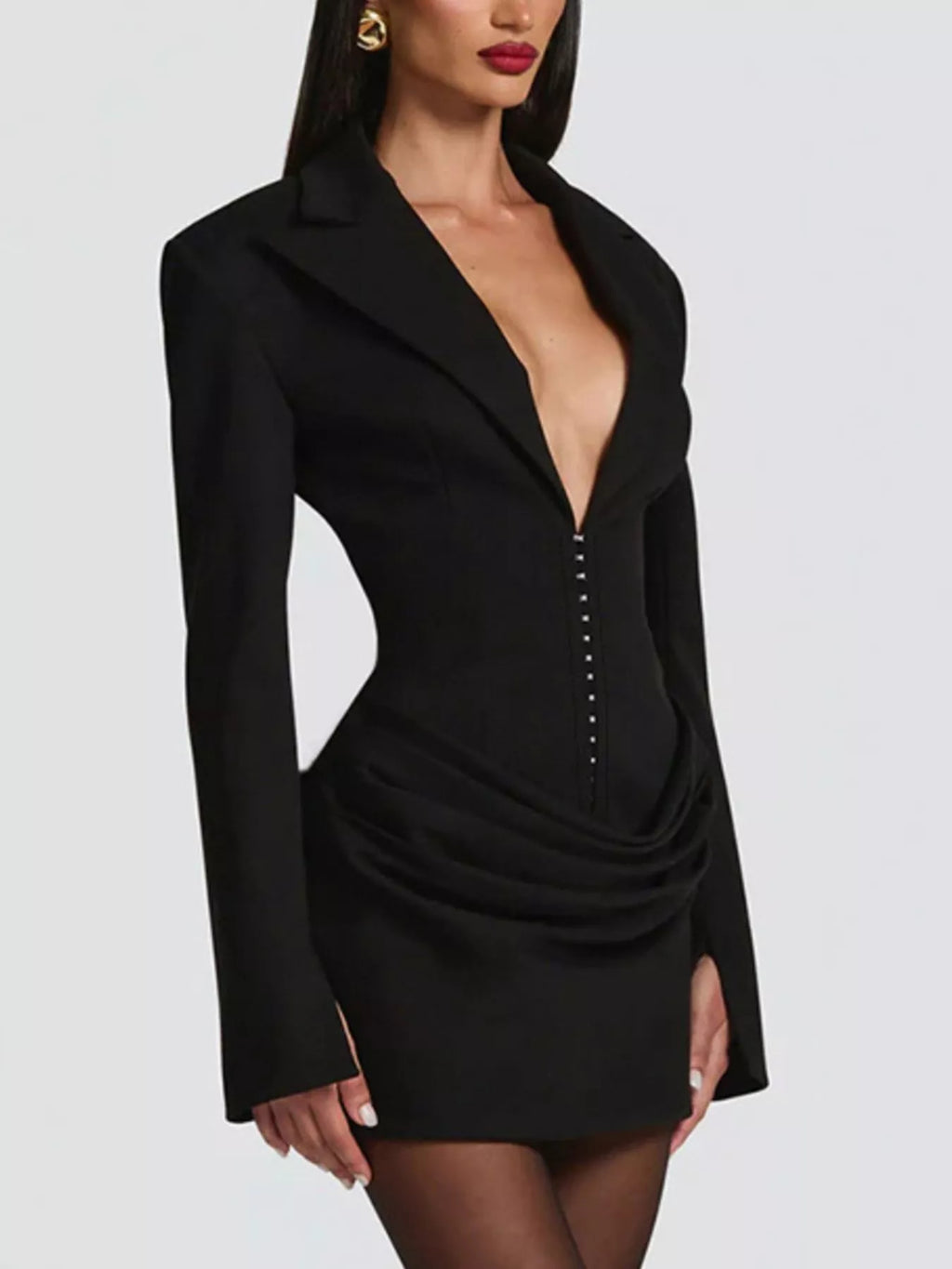 Full Size Blazer-Style Long Sleeve Mini Dress Plus Size - Godess beauty  #