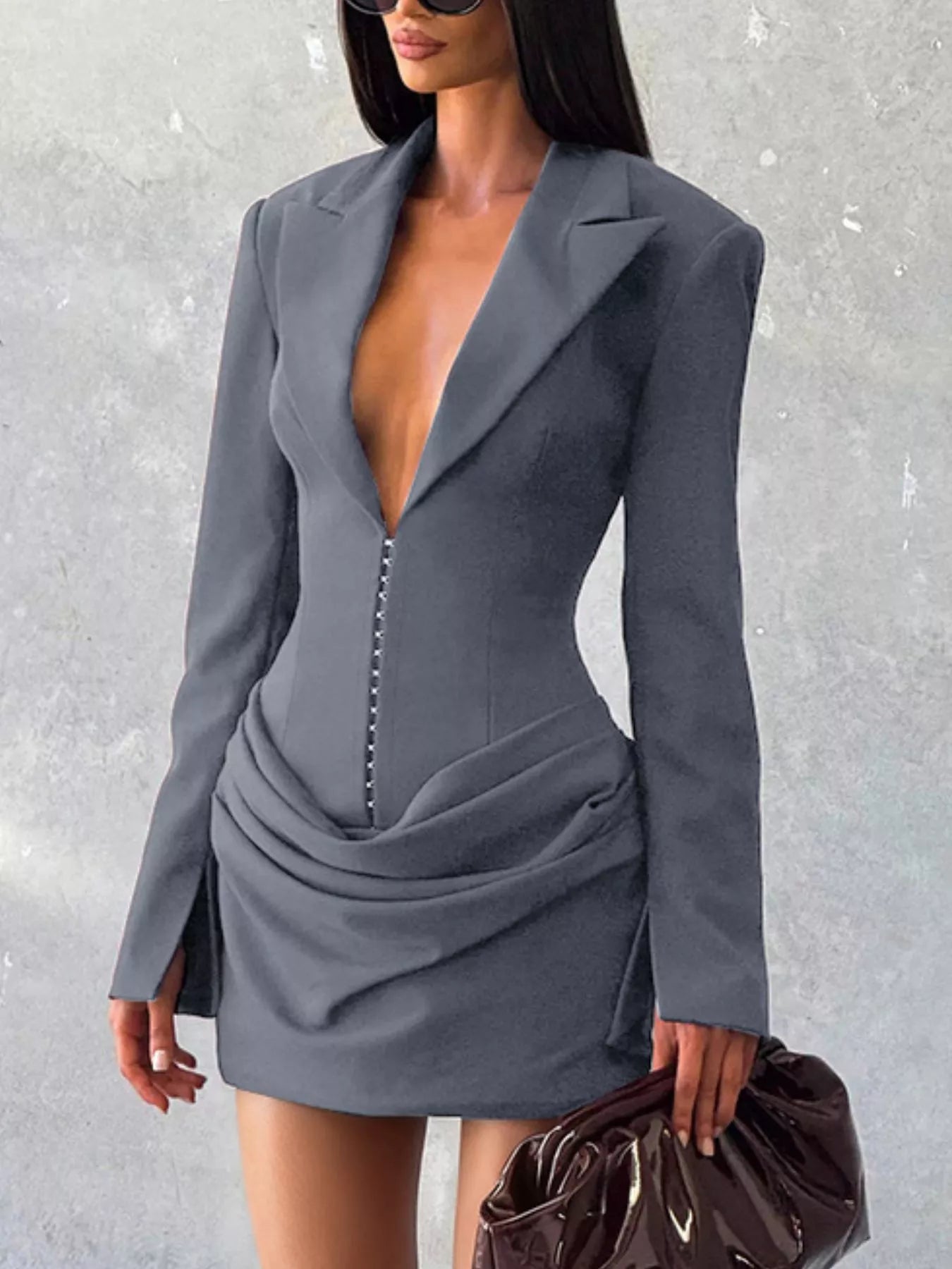 Full Size Blazer-Style Long Sleeve Mini Dress Plus Size - Godess beauty  #