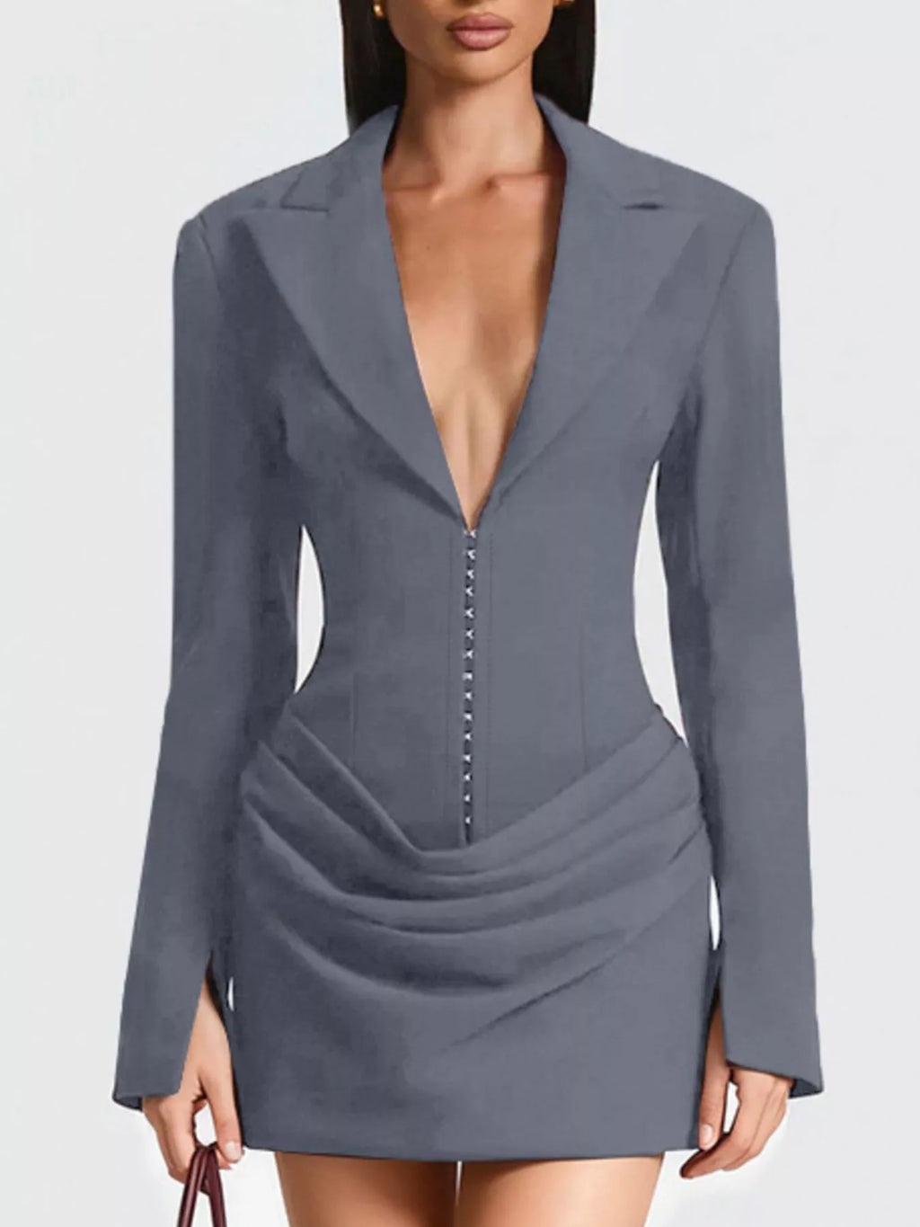 Full Size Blazer-Style Long Sleeve Mini Dress Plus Size - Godess beauty  #