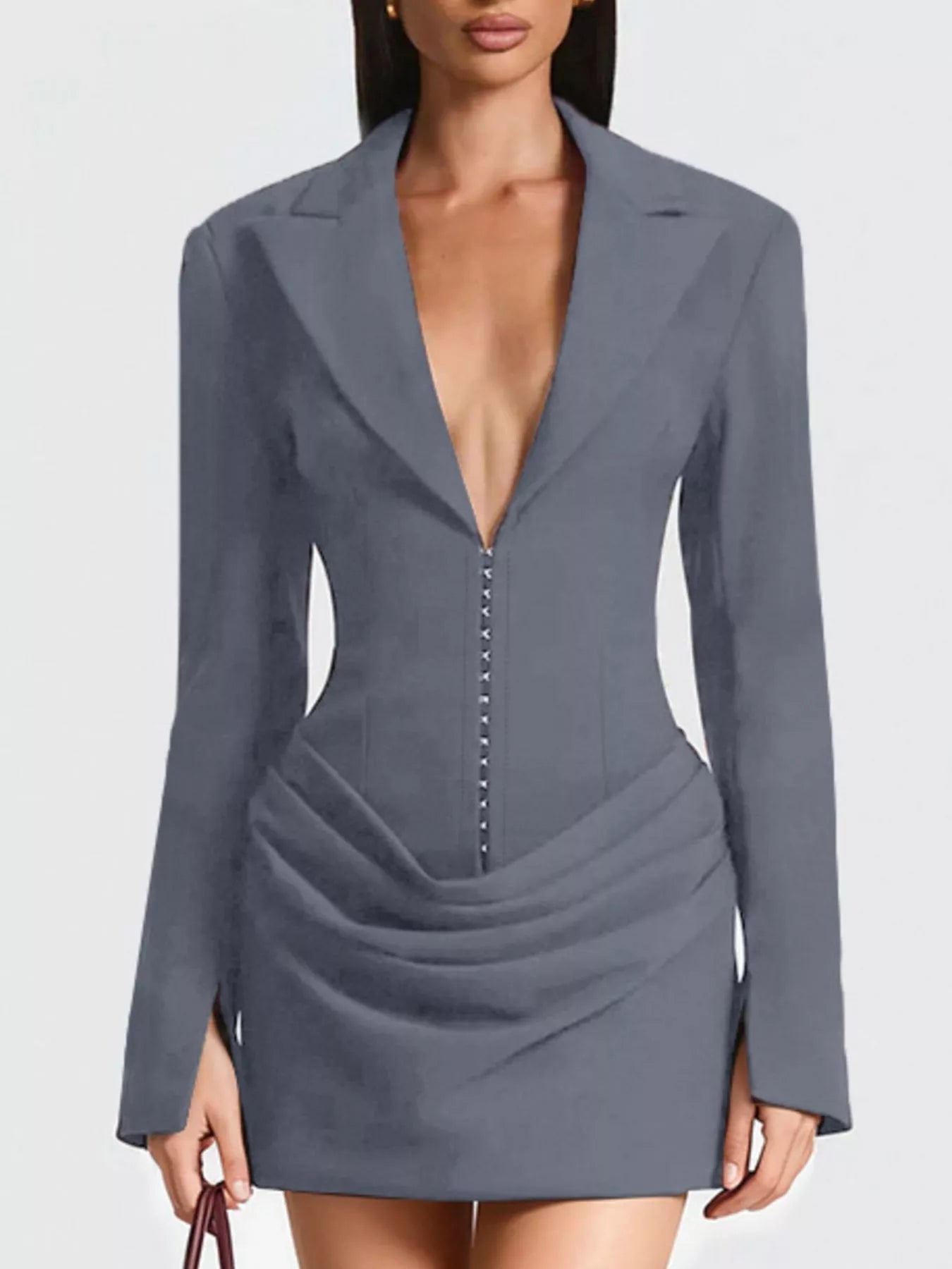 Full Size Blazer-Style Long Sleeve Mini Dress Plus Size - Godess beauty  #