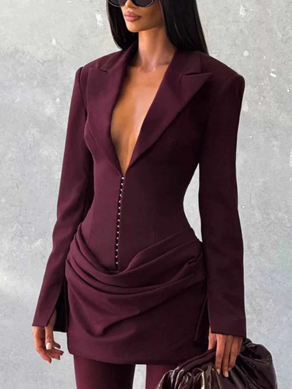 Full Size Blazer-Style Long Sleeve Mini Dress Plus Size - Godess beauty  #