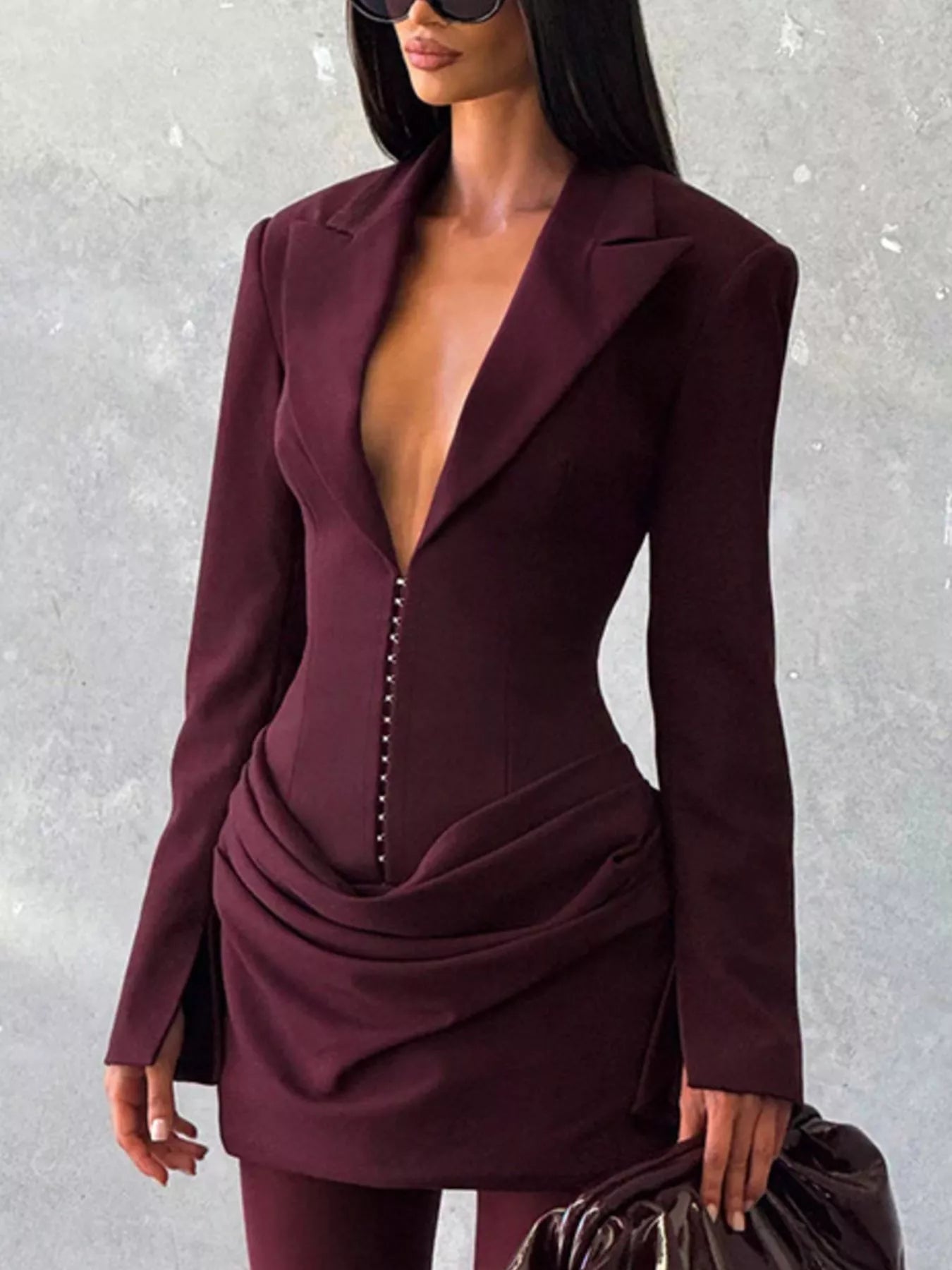 Full Size Blazer-Style Long Sleeve Mini Dress Plus Size - Godess beauty  #