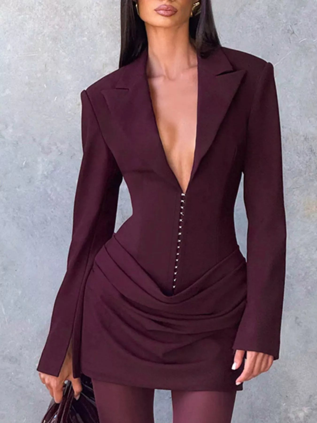Full Size Blazer-Style Long Sleeve Mini Dress Plus Size - Godess beauty  #