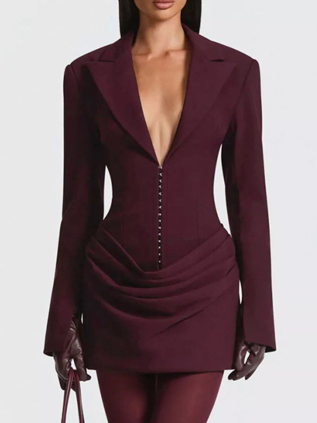 Full Size Blazer-Style Long Sleeve Mini Dress Plus Size - Godess beauty  #