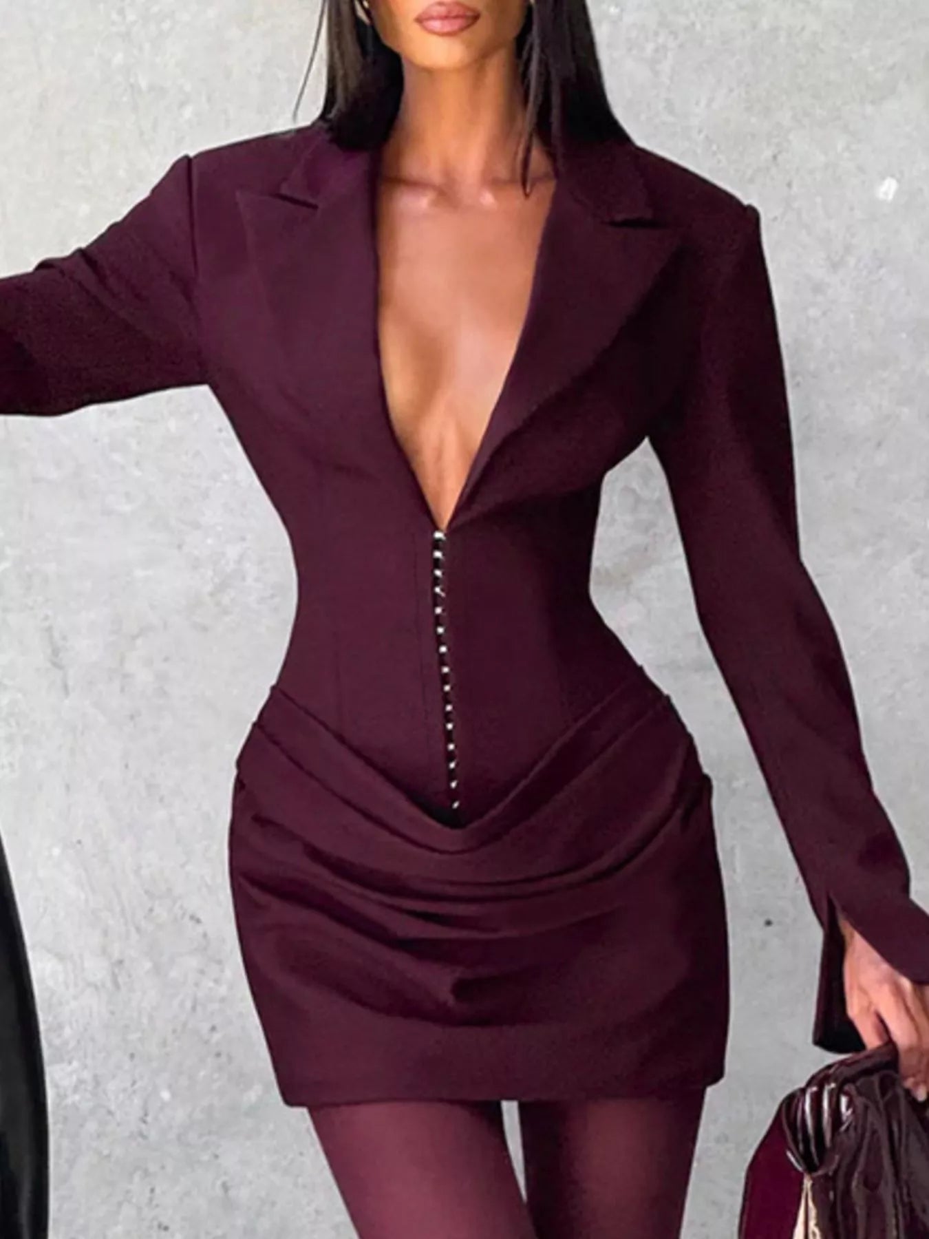 Full Size Blazer-Style Long Sleeve Mini Dress Plus Size - Godess beauty  #