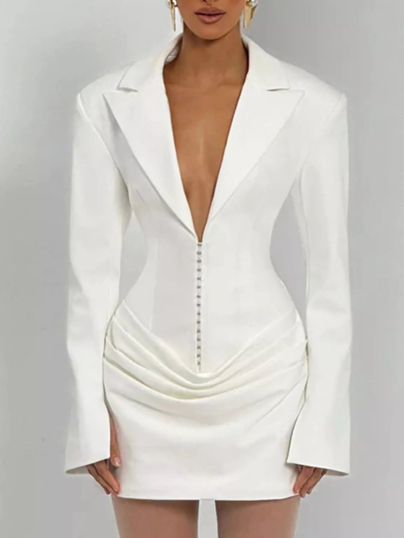 Full Size Blazer-Style Long Sleeve Mini Dress Plus Size - Godess beauty  #