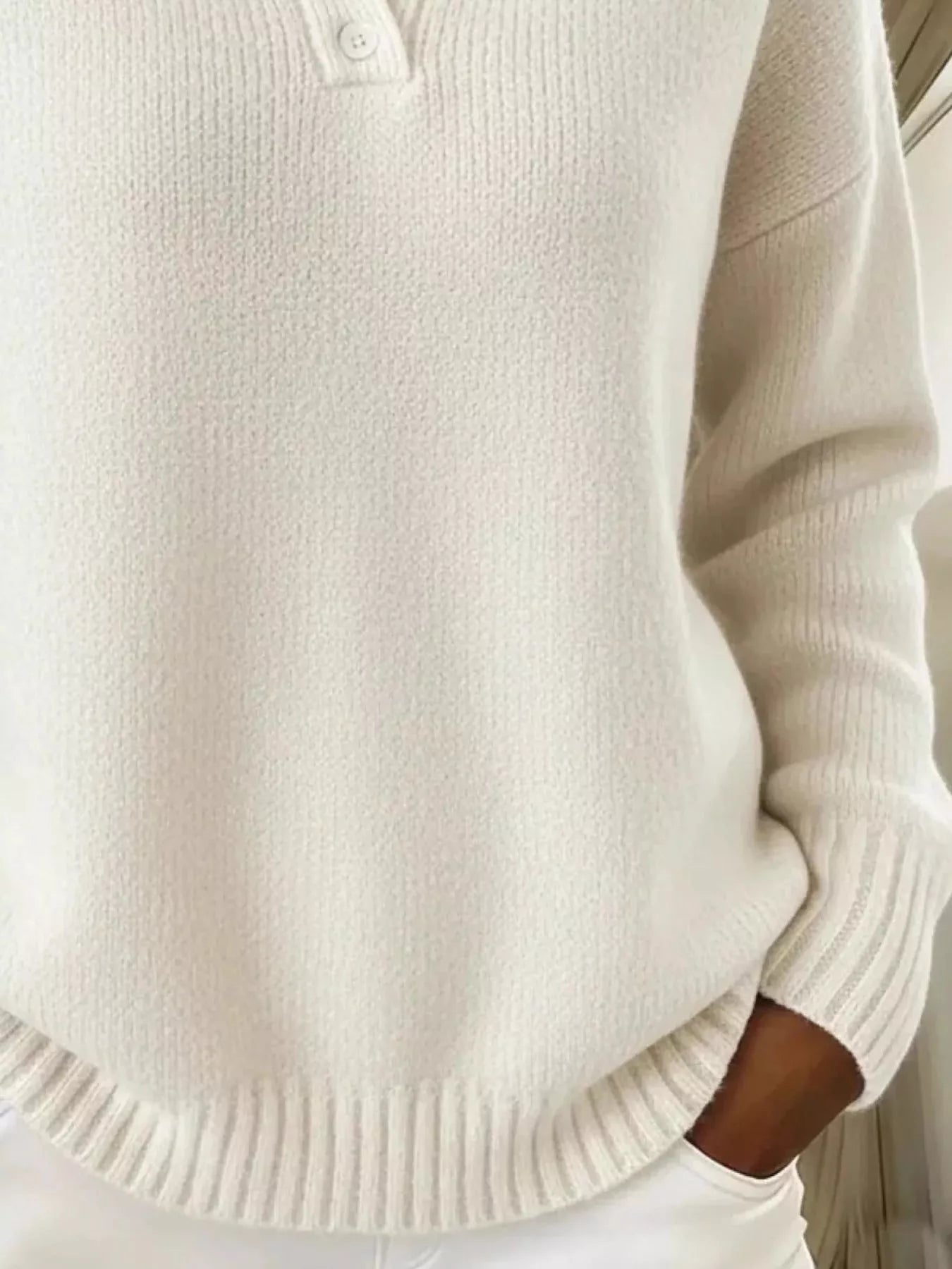Full Size Button Detail Drop Shoulder Sweater Plus Size - Godess beauty  #