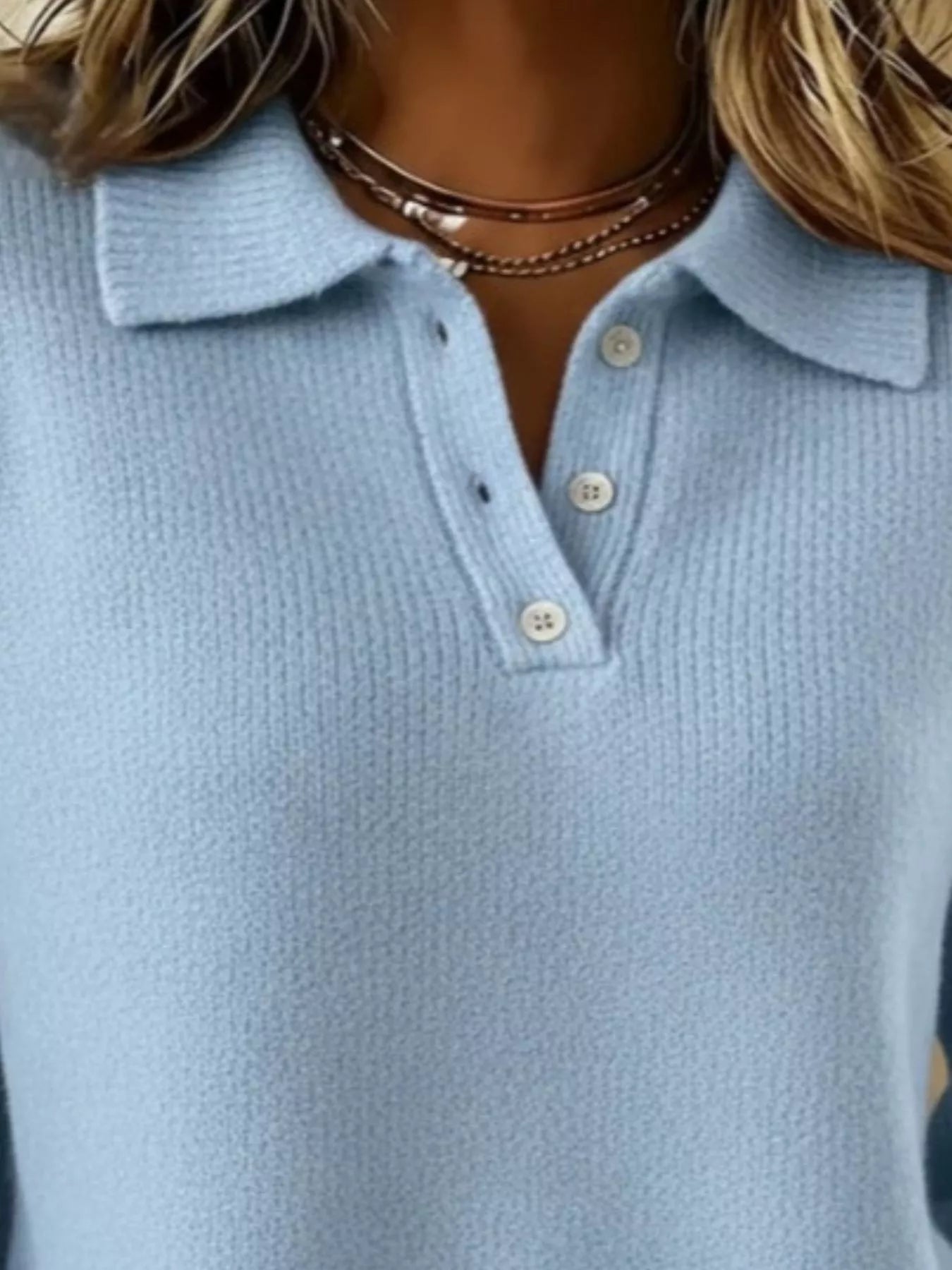 Full Size Button Detail Drop Shoulder Sweater Plus Size - Godess beauty  #