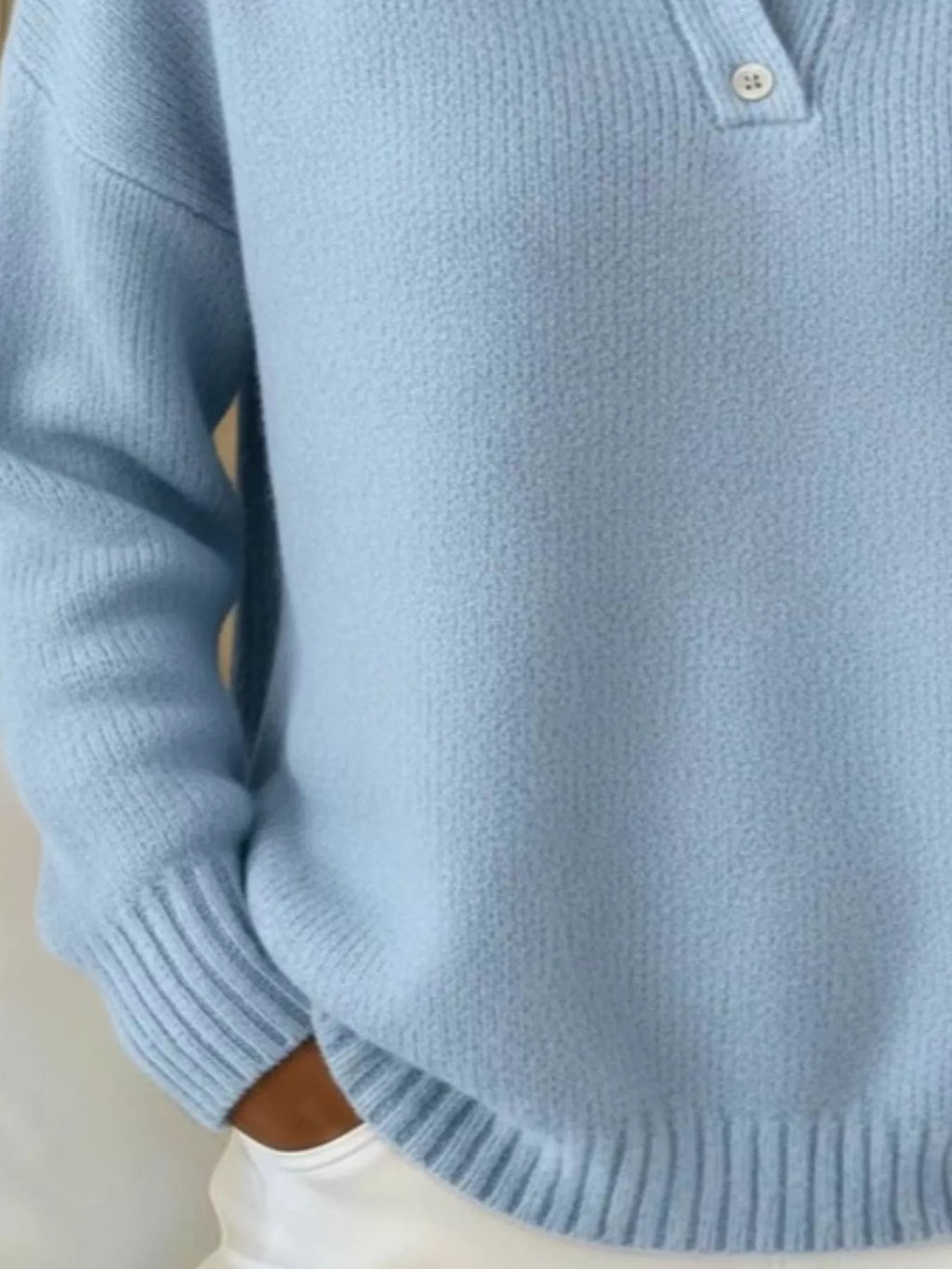 Full Size Button Detail Drop Shoulder Sweater Plus Size - Godess beauty  #