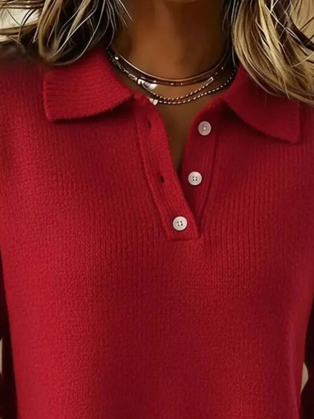 Full Size Button Detail Drop Shoulder Sweater Plus Size - Godess beauty  #