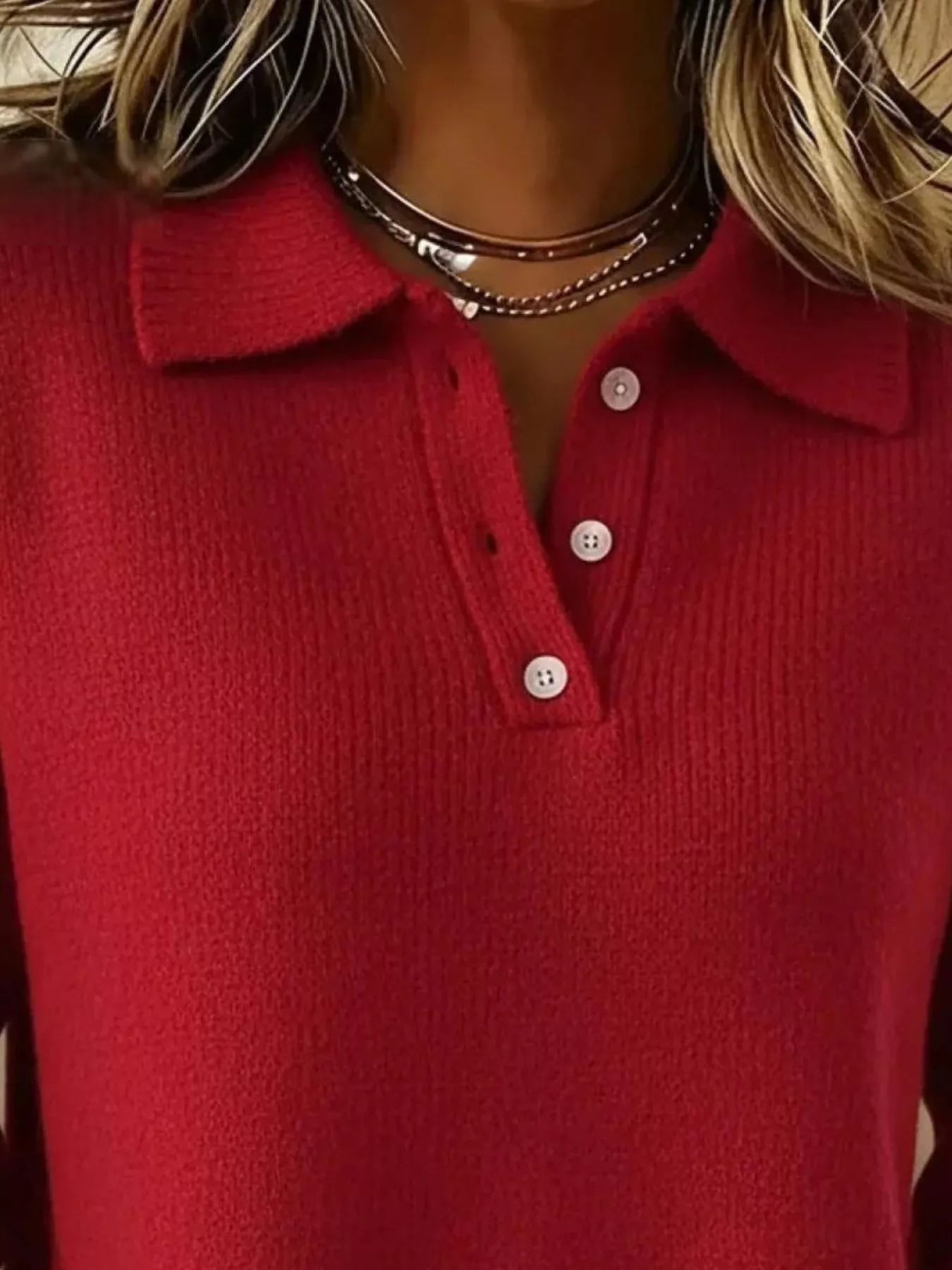Full Size Button Detail Drop Shoulder Sweater Plus Size - Godess beauty  #