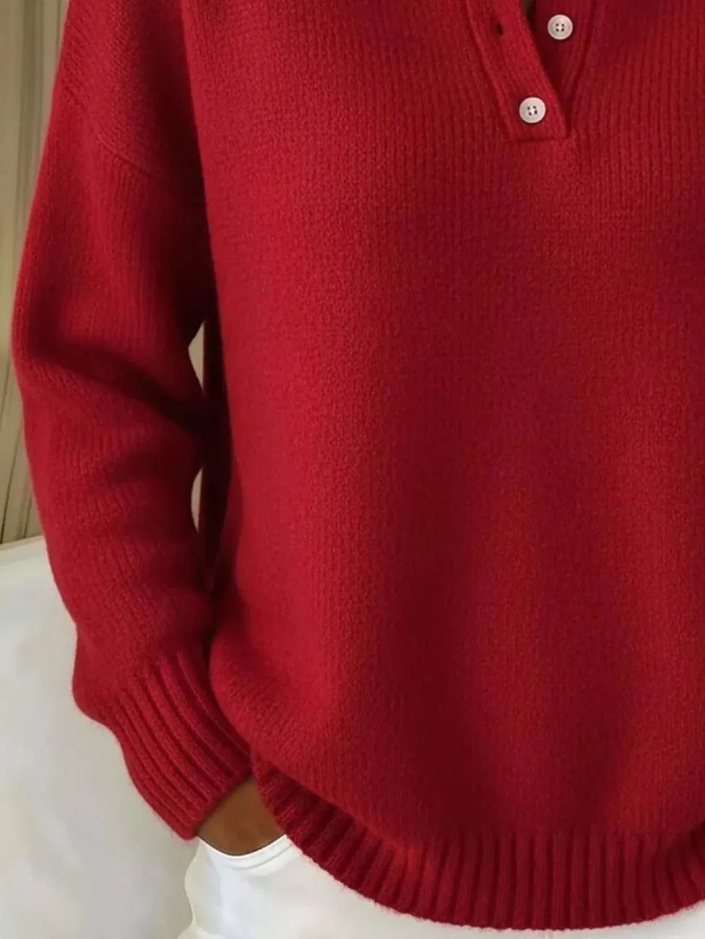Full Size Button Detail Drop Shoulder Sweater Plus Size - Godess beauty  #