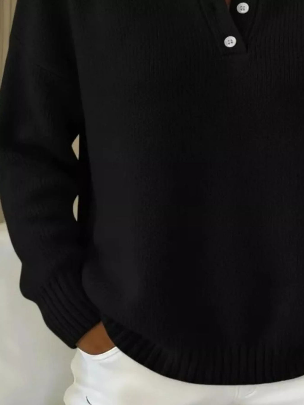 Full Size Button Detail Drop Shoulder Sweater Plus Size - Godess beauty  #