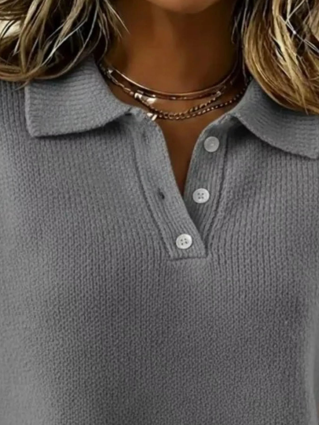 Full Size Button Detail Drop Shoulder Sweater Plus Size - Godess beauty  #