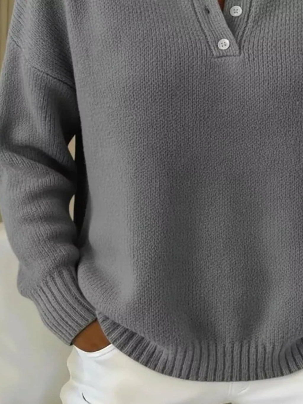 Full Size Button Detail Drop Shoulder Sweater Plus Size - Godess beauty  #