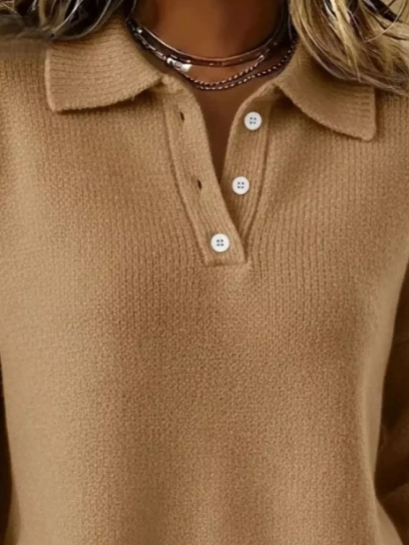 Full Size Button Detail Drop Shoulder Sweater Plus Size - Godess beauty  #