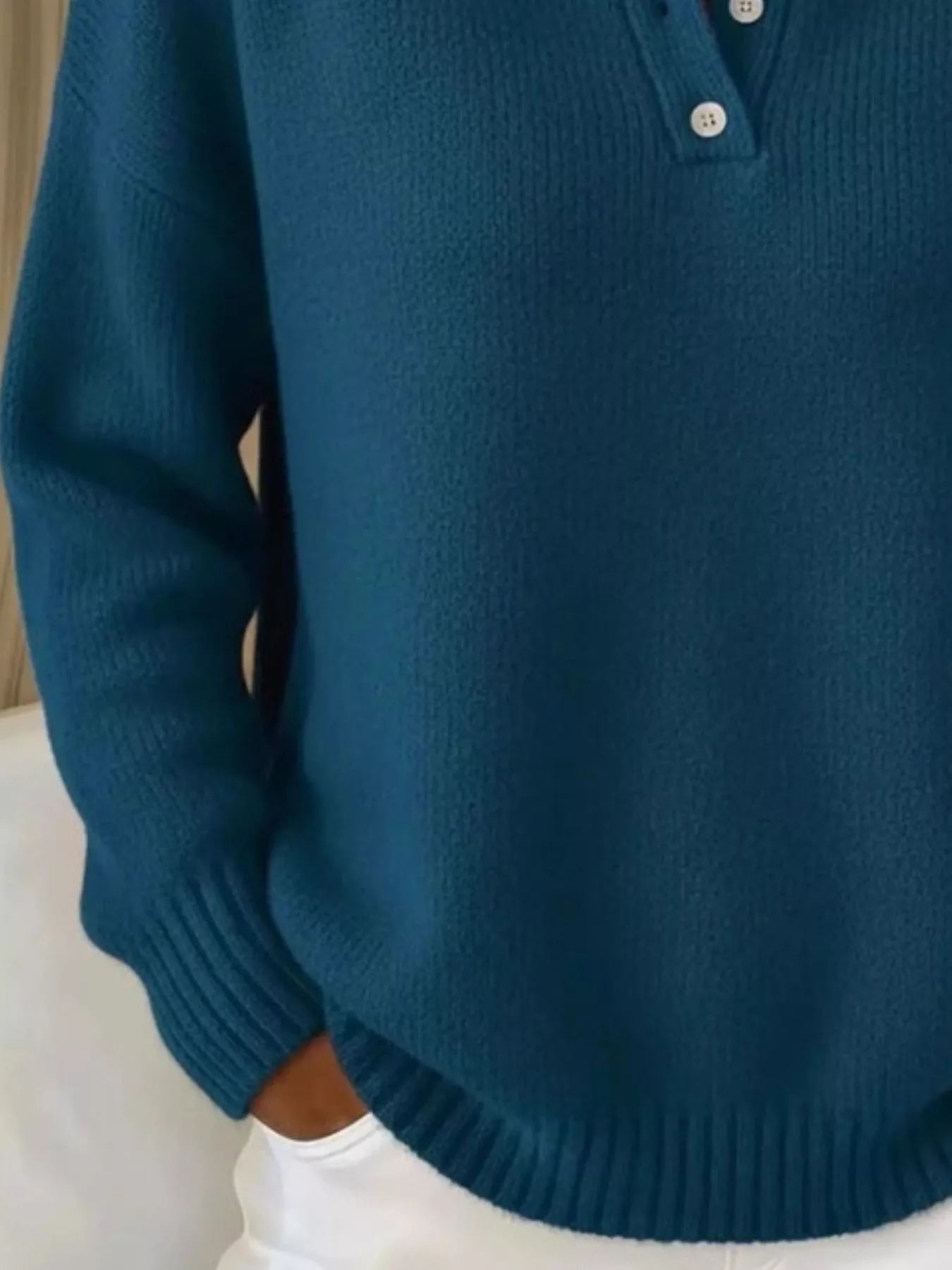 Full Size Button Detail Drop Shoulder Sweater Plus Size - Godess beauty  #