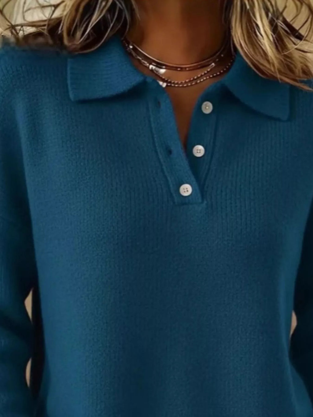 Full Size Button Detail Drop Shoulder Sweater Plus Size - Godess beauty  #