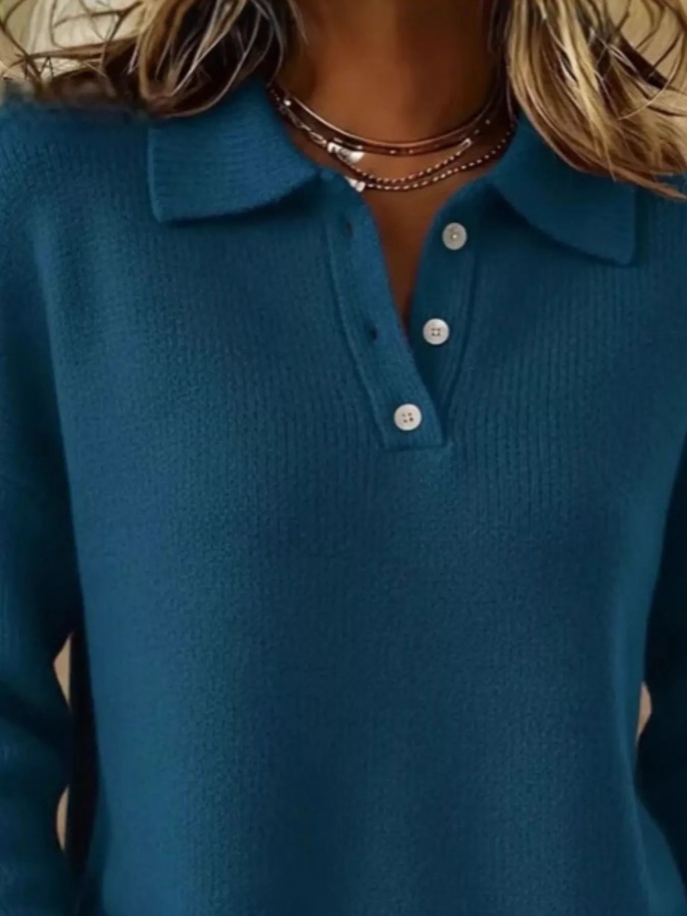 Full Size Button Detail Drop Shoulder Sweater Plus Size - Godess beauty  #