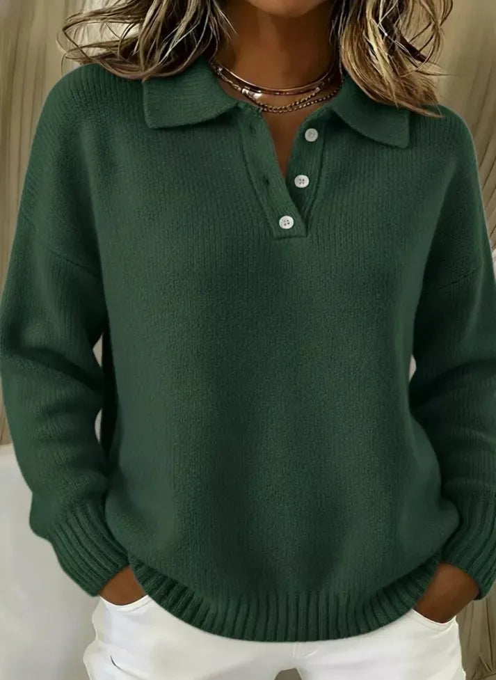 Full Size Button Detail Drop Shoulder Sweater Plus Size - Godess beauty  #