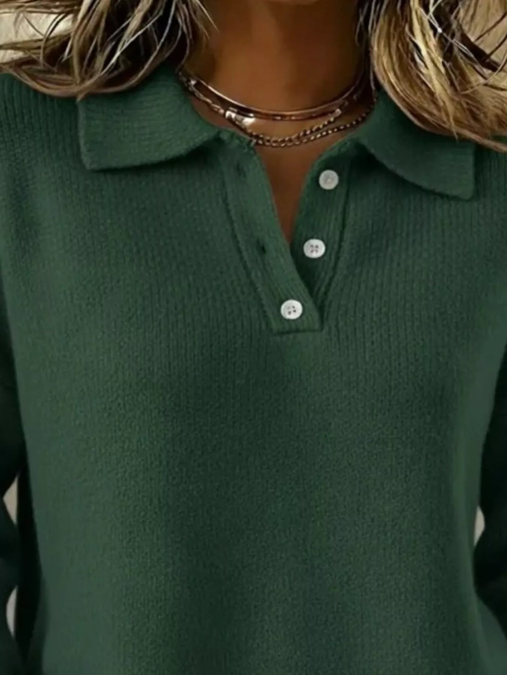 Full Size Button Detail Drop Shoulder Sweater Plus Size - Godess beauty  #