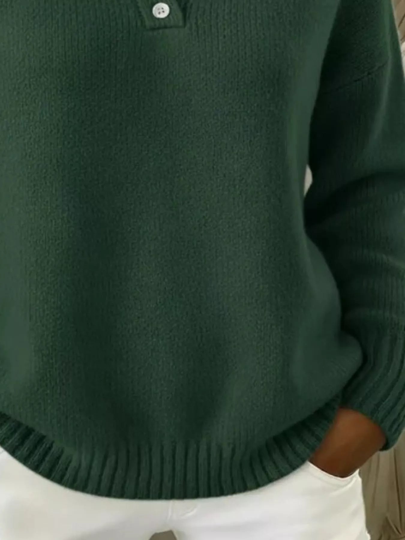 Full Size Button Detail Drop Shoulder Sweater Plus Size - Godess beauty  #