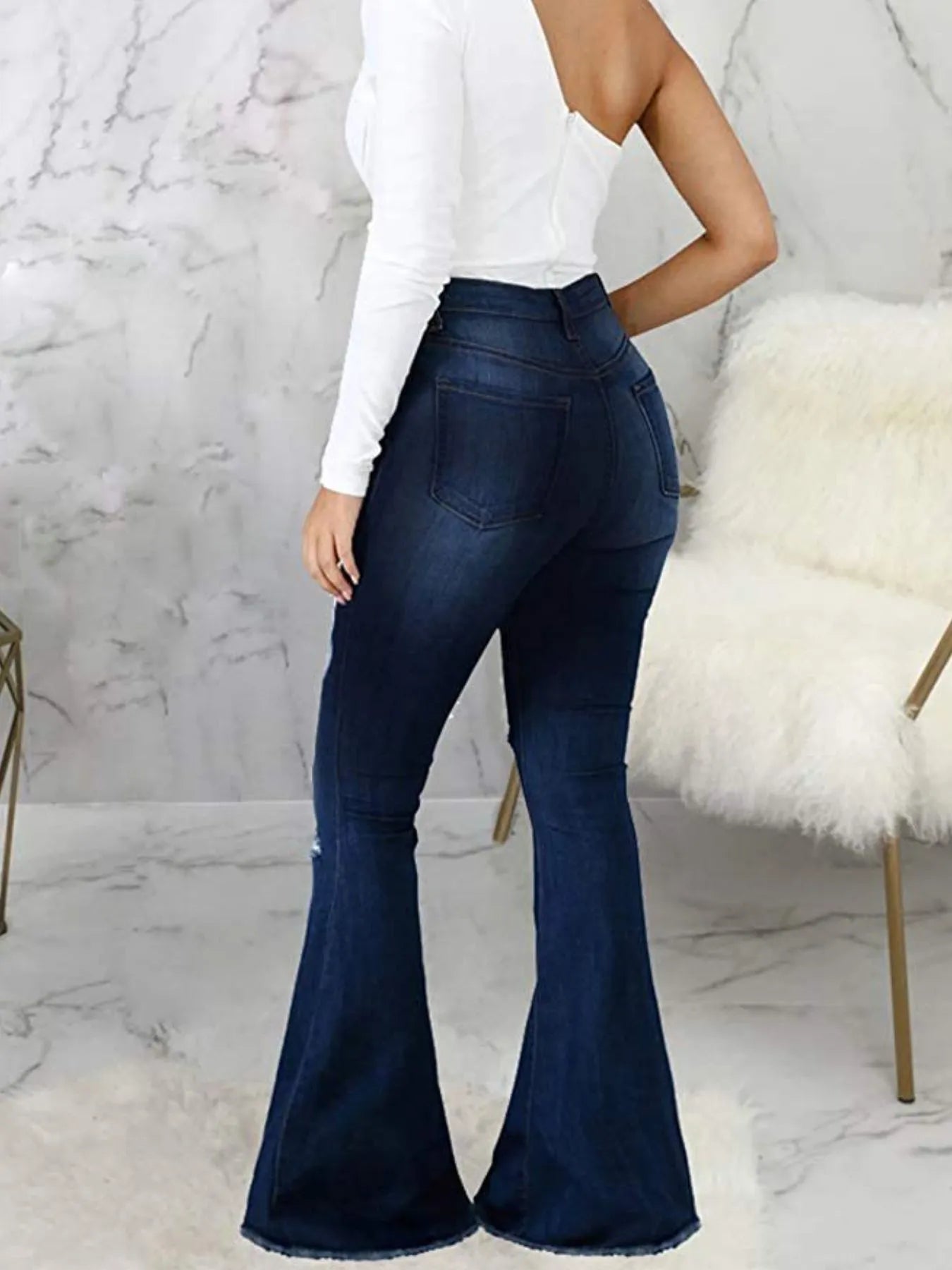 Full Size Distressed Raw Hem Flare Jeans Plus Size - Godess beauty  #