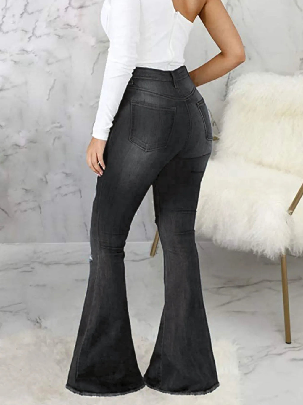 Full Size Distressed Raw Hem Flare Jeans Plus Size - Godess beauty  #