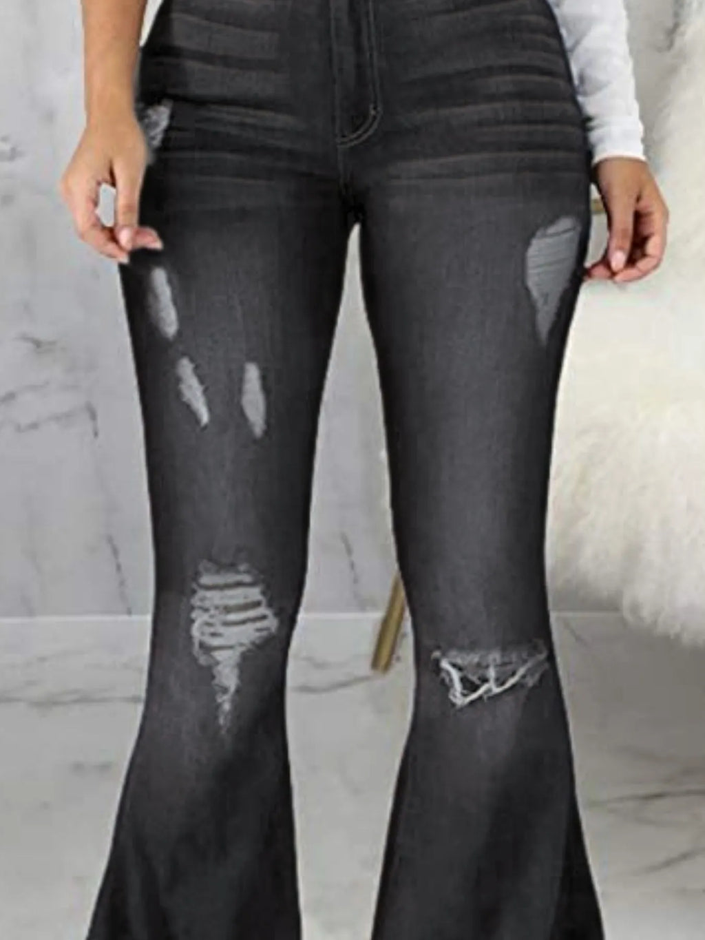 Full Size Distressed Raw Hem Flare Jeans Plus Size - Godess beauty  #