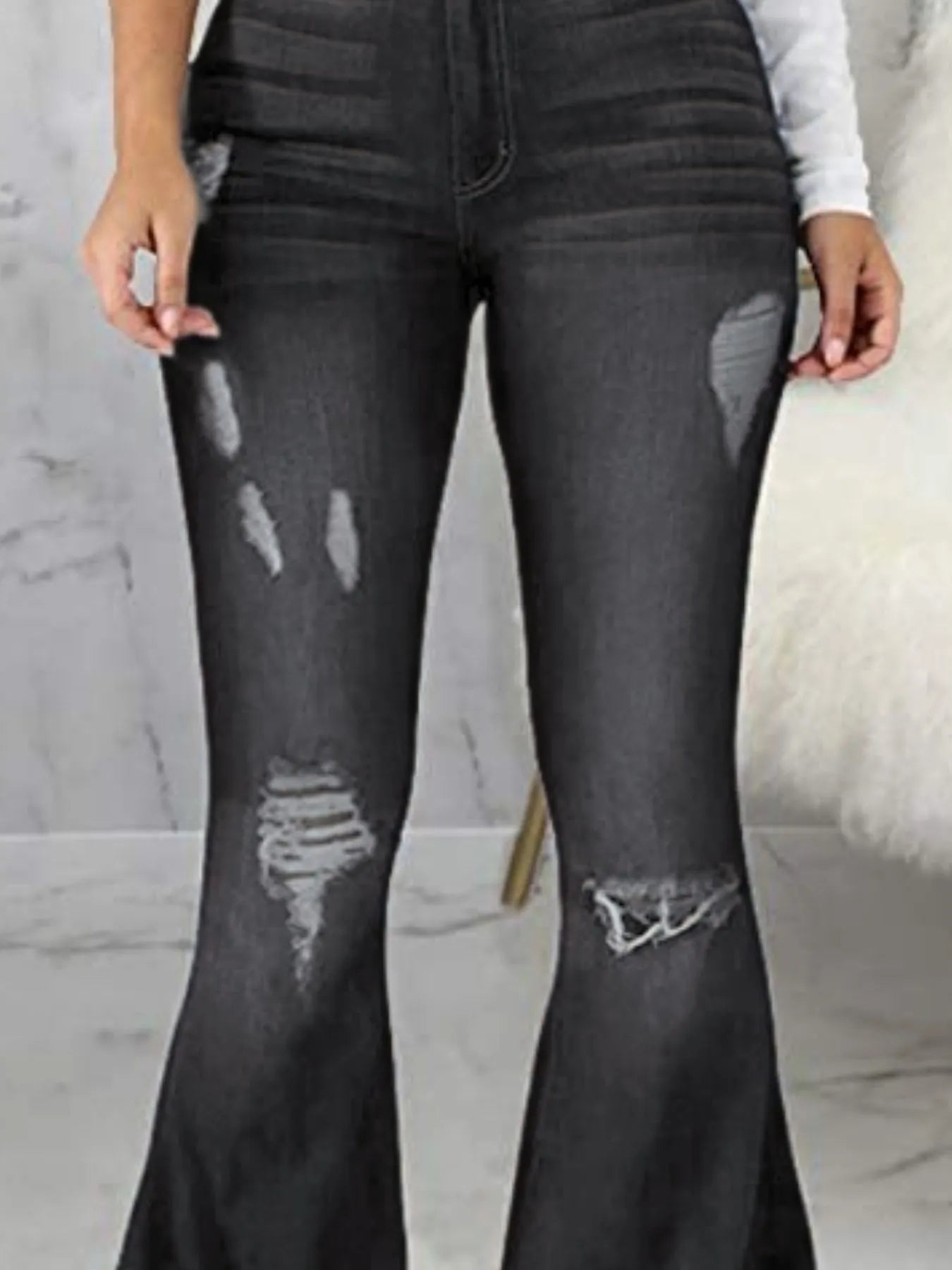 Full Size Distressed Raw Hem Flare Jeans Plus Size - Godess beauty  #
