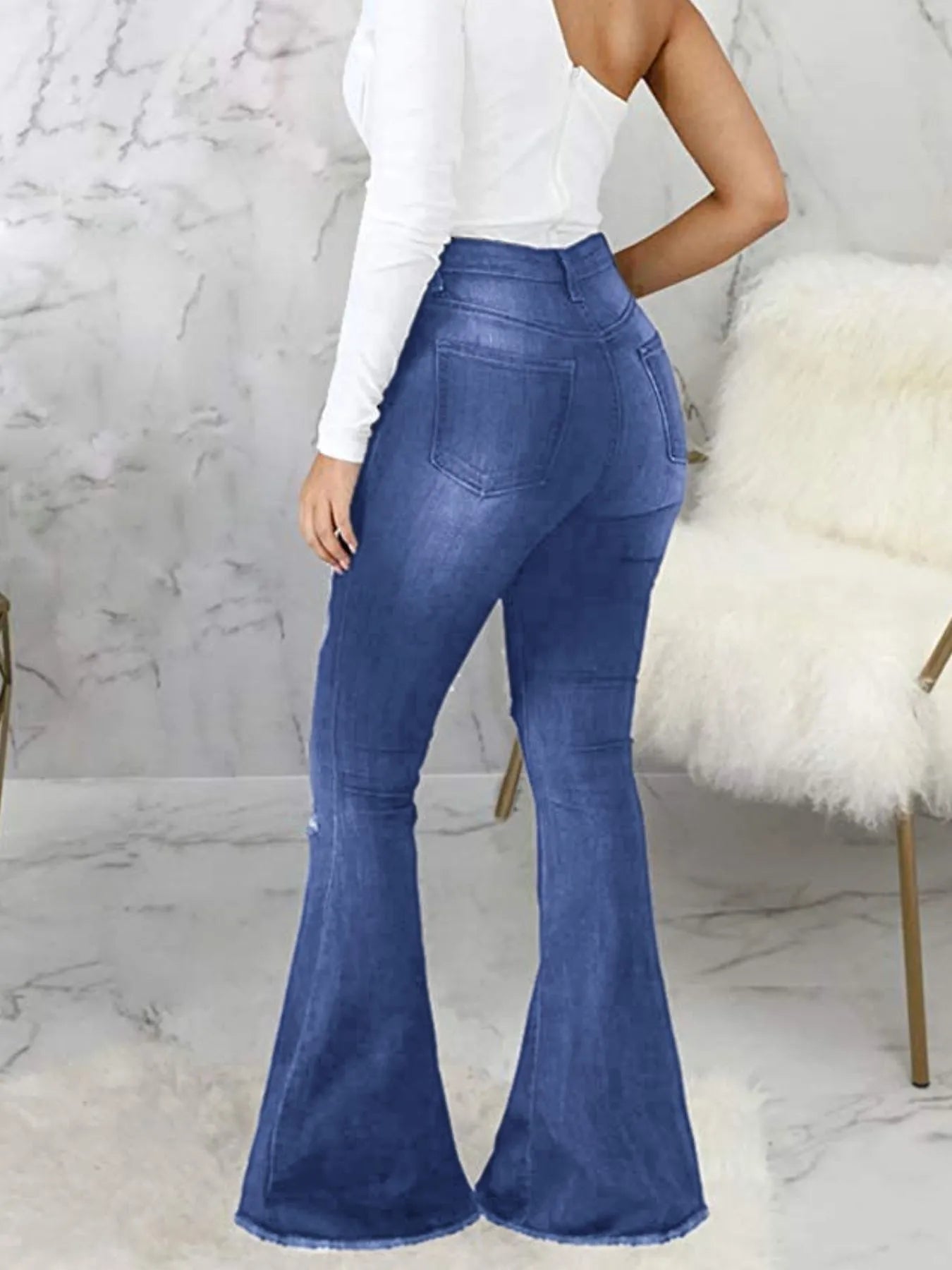 Full Size Distressed Raw Hem Flare Jeans Plus Size - Godess beauty  #