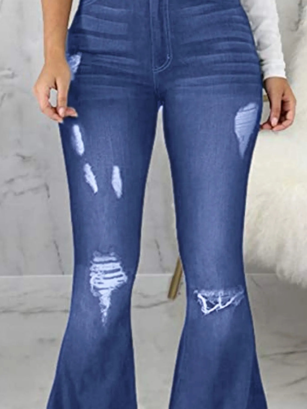 Full Size Distressed Raw Hem Flare Jeans Plus Size - Godess beauty  #