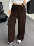 Full Size Drawstring Wide Leg Pants Plus Size - Godess beauty  #