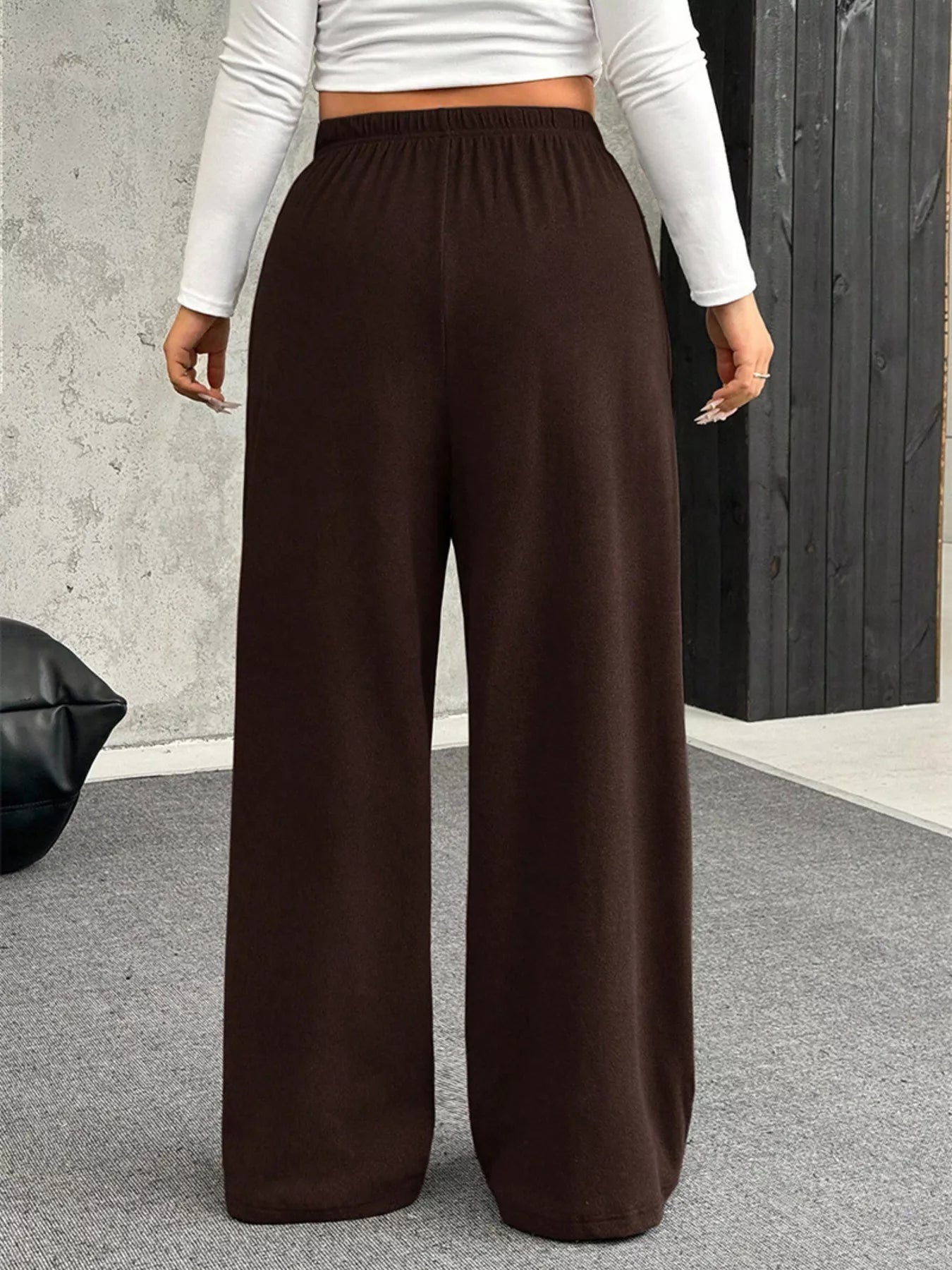 Full Size Drawstring Wide Leg Pants Plus Size - Godess beauty  #