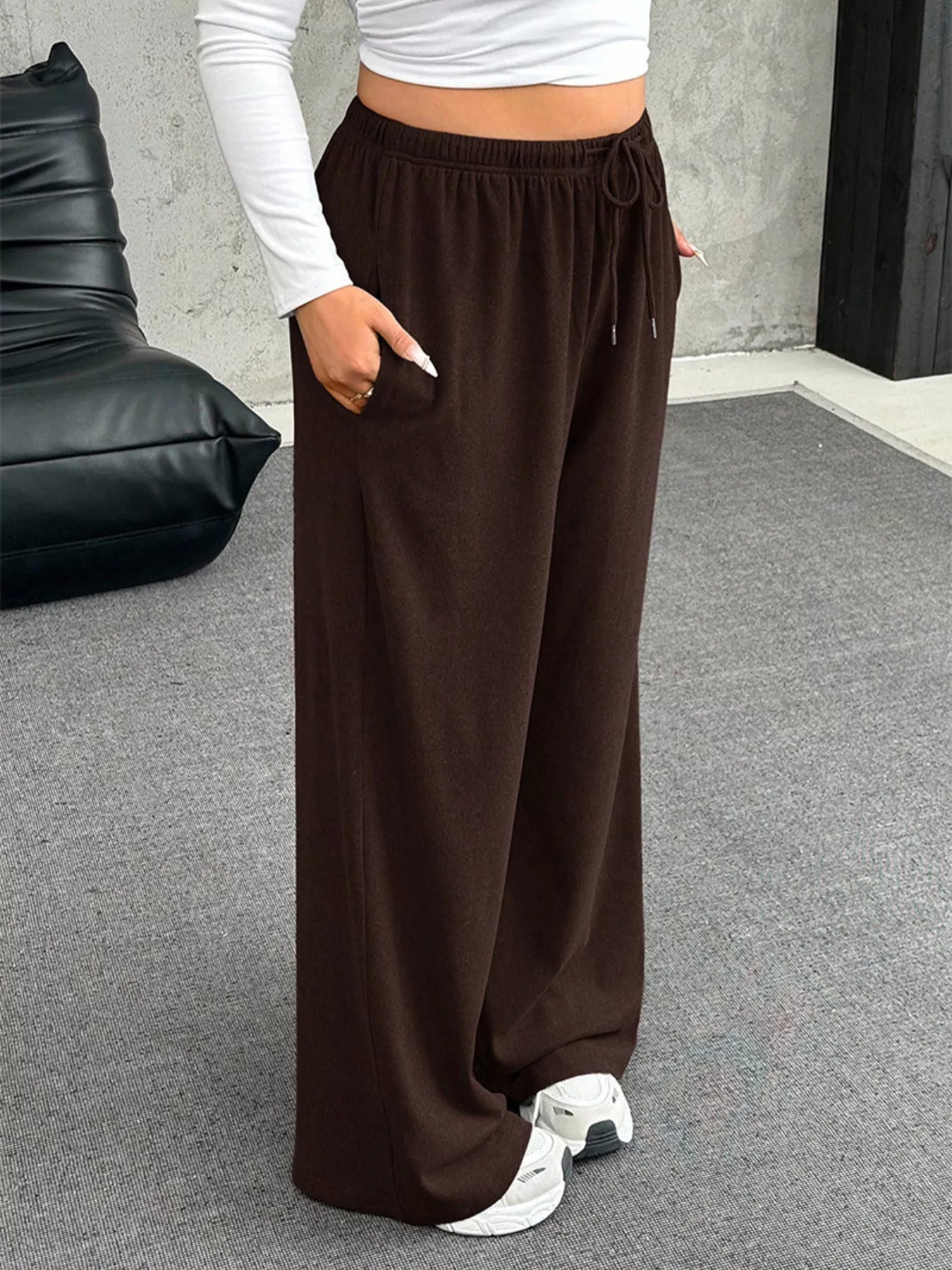 Full Size Drawstring Wide Leg Pants Plus Size - Godess beauty  #