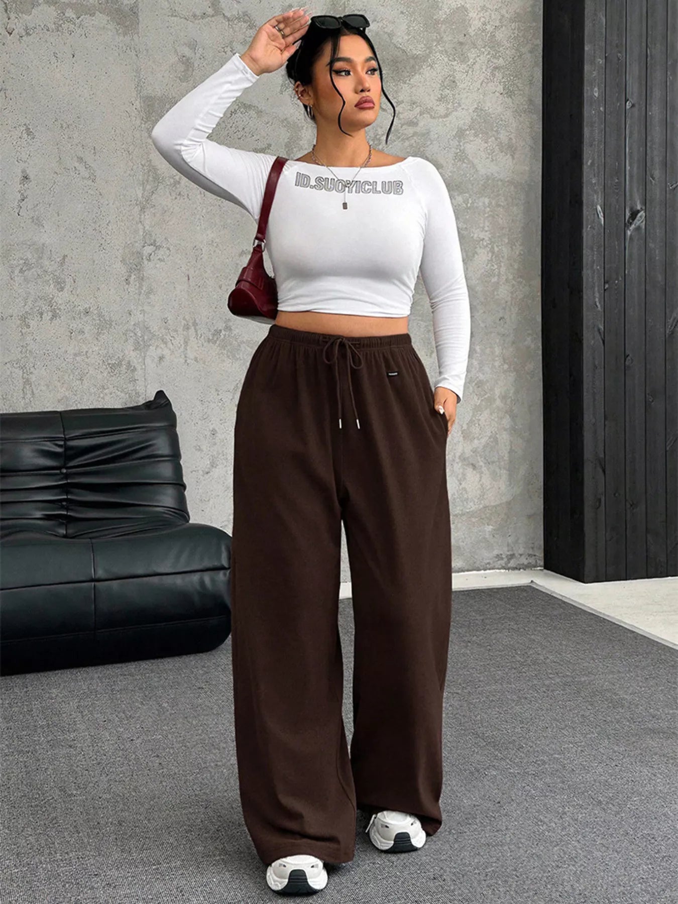 Full Size Drawstring Wide Leg Pants Plus Size - Godess beauty  #