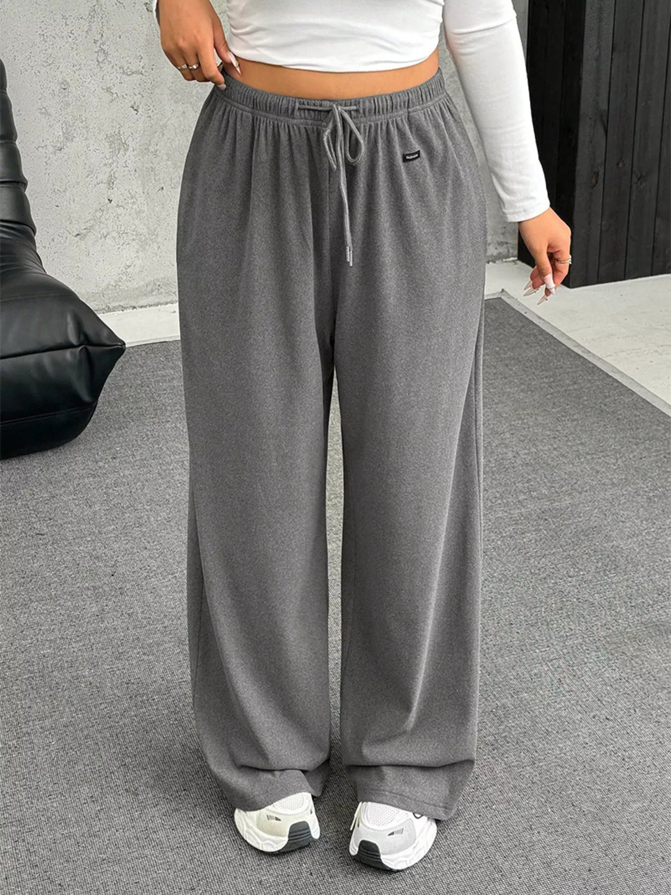 Full Size Drawstring Wide Leg Pants Plus Size - Godess beauty  #