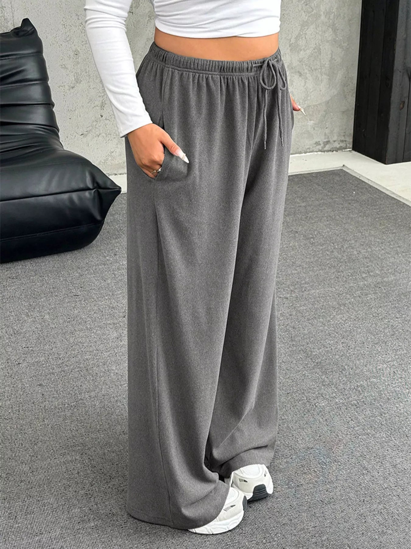 Full Size Drawstring Wide Leg Pants Plus Size - Godess beauty  #