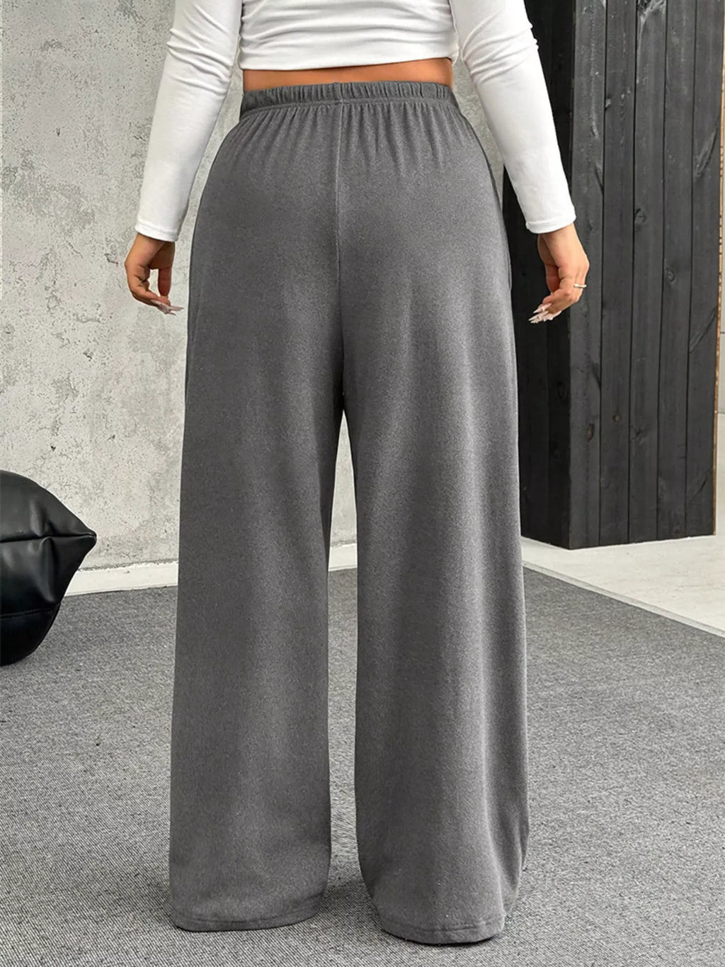 Full Size Drawstring Wide Leg Pants Plus Size - Godess beauty  #