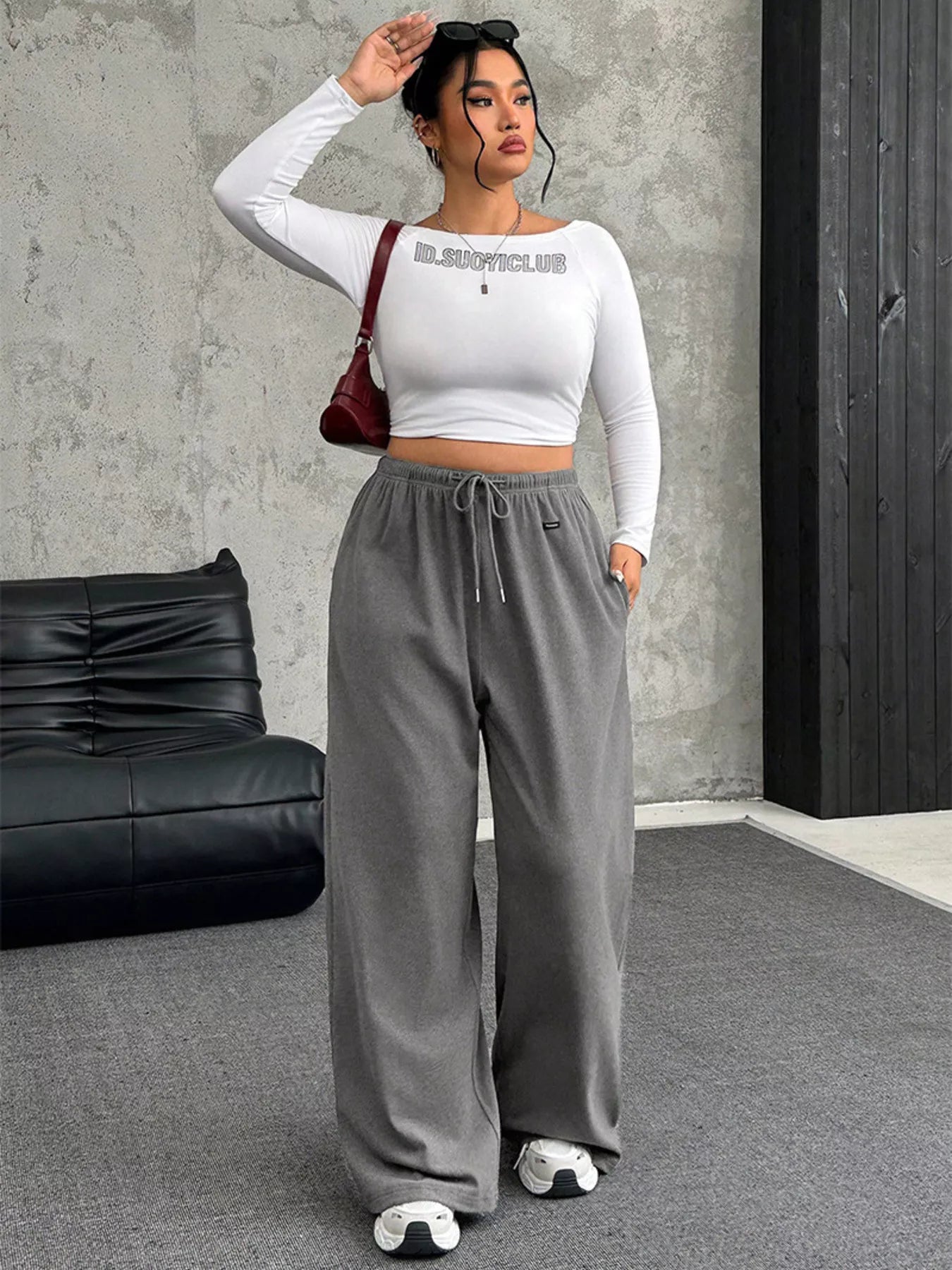 Full Size Drawstring Wide Leg Pants Plus Size - Godess beauty  #
