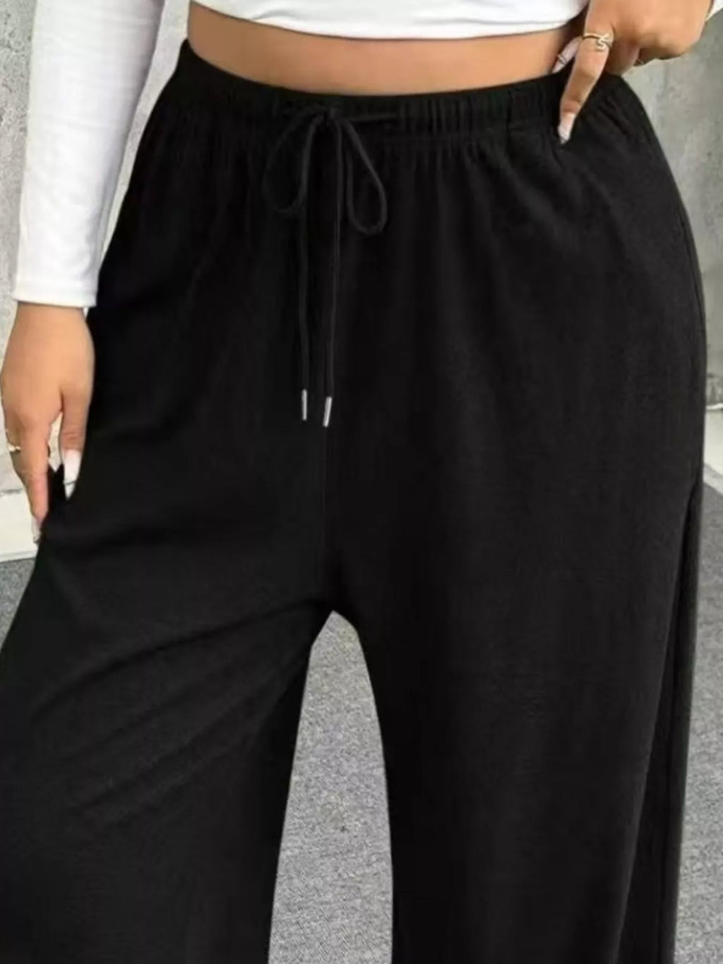Full Size Drawstring Wide Leg Pants Plus Size - Godess beauty  #