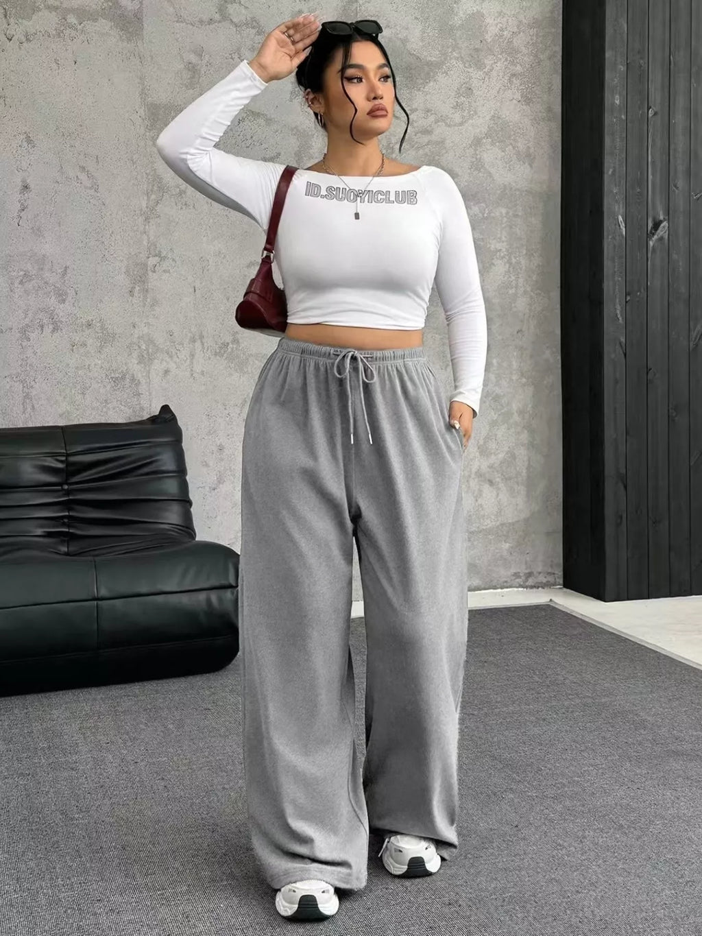 Full Size Drawstring Wide Leg Pants Plus Size - Godess beauty  #