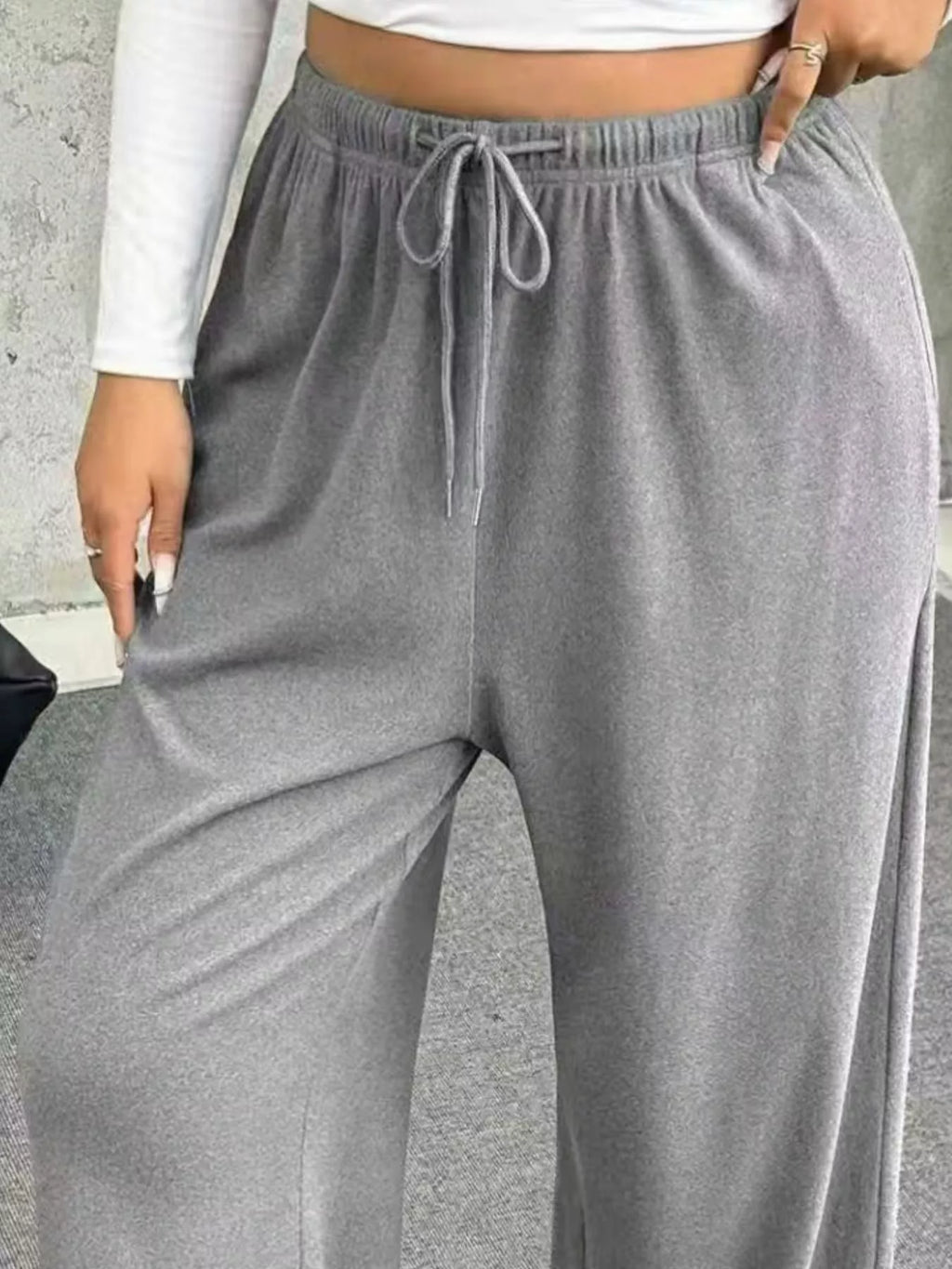 Full Size Drawstring Wide Leg Pants Plus Size - Godess beauty  #