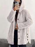 Full Size Fleece Button Up Hooded Outerwear Plus Size - Godess Beauty  #