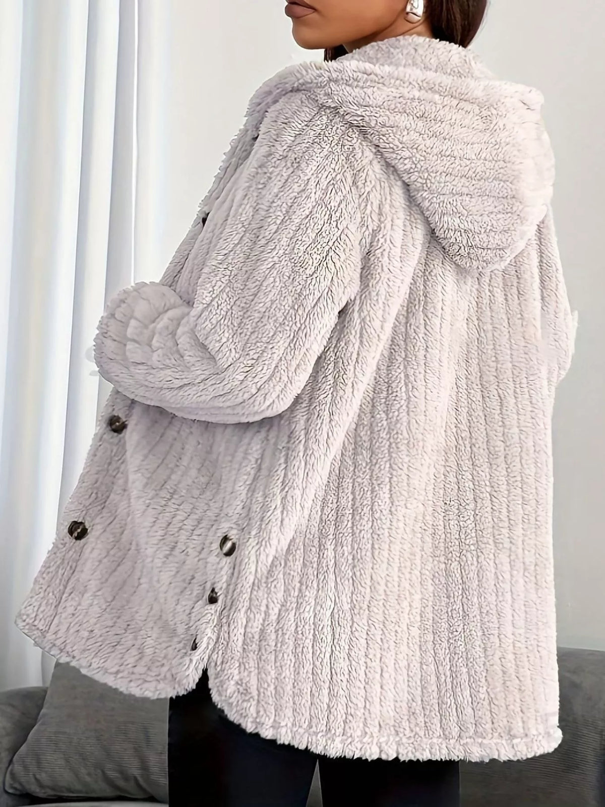Full Size Fleece Button Up Hooded Outerwear Plus Size - Godess Beauty  #