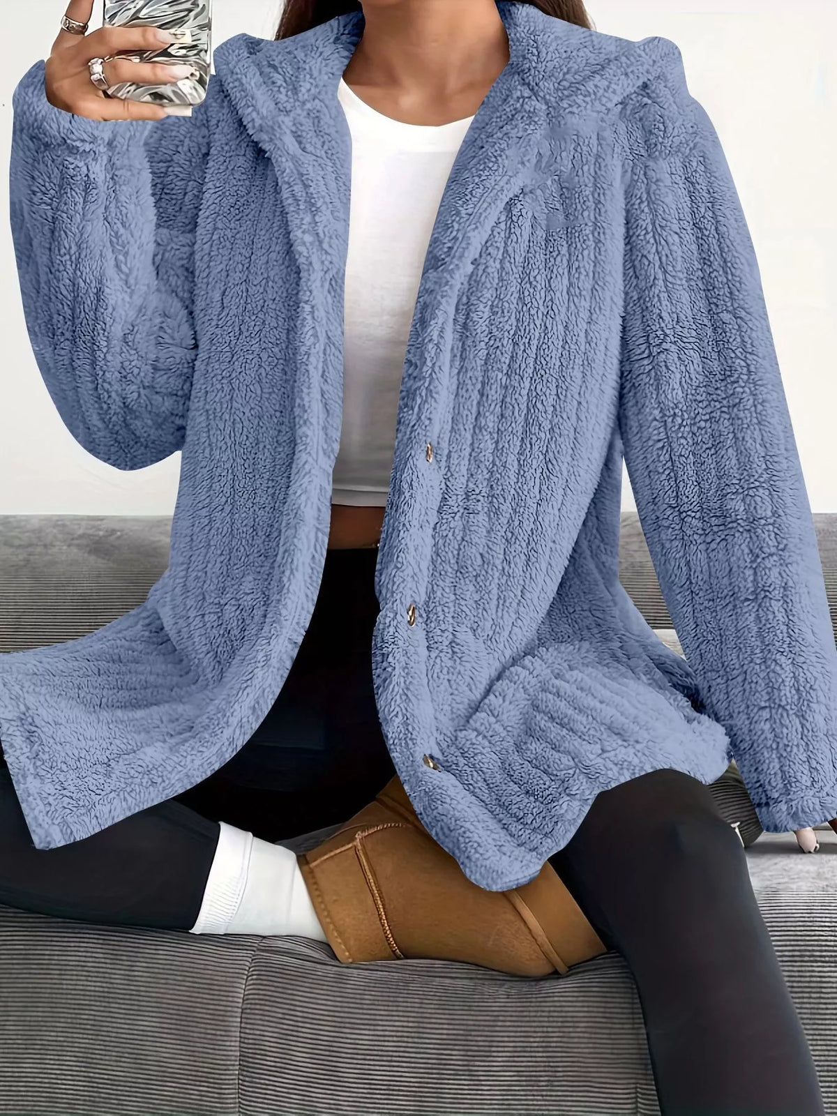 Full Size Fleece Button Up Hooded Outerwear Plus Size - Godess Beauty  #